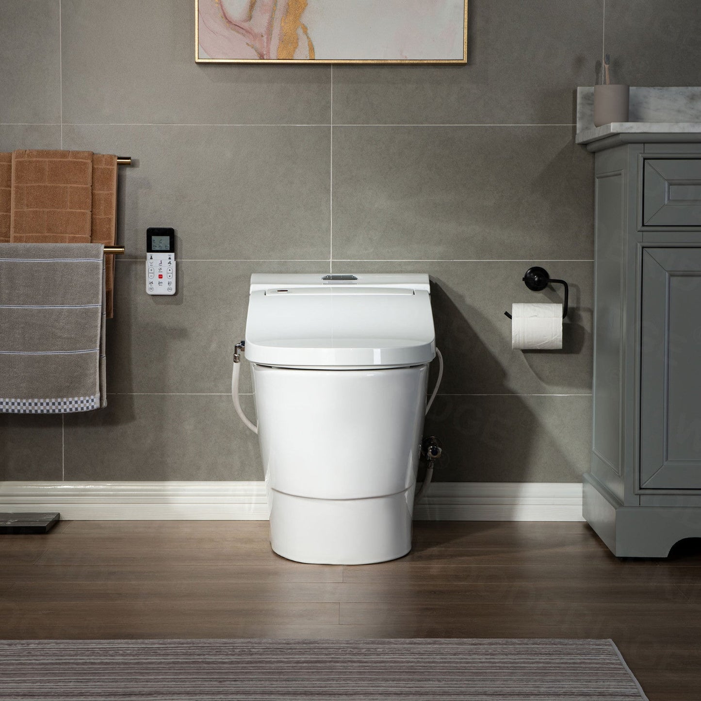 WOODBRIDGE Toilet & Bidet Luxury Elongated One Piece Advanced Smart Seat with Temperature Controlled Wash Functions and Air Dryer, Toilet with Bidet. T-0737, Bidet & Toilet