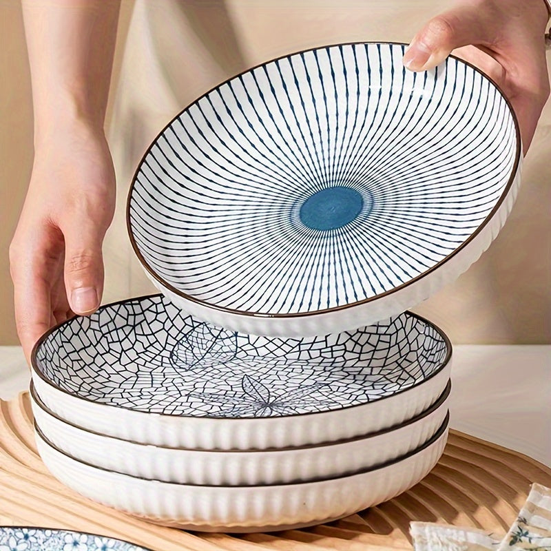Elegant Japanese Ceramic Dinner Plate Floral Geometric Design