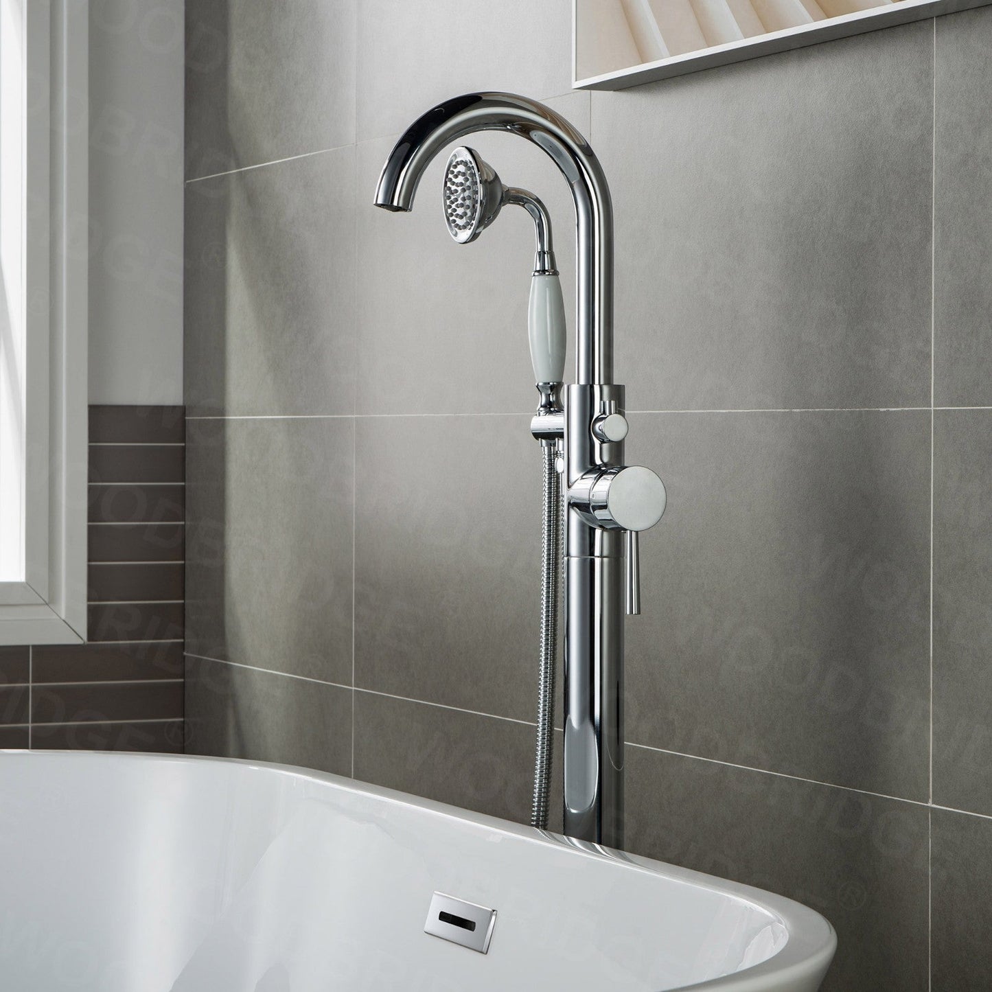 WOODBRIDGE WOODBRIDGEE F0001BNVT Contemporary Single Handle Floor Mount Freestanding Tub Filler Faucet with Hand shower