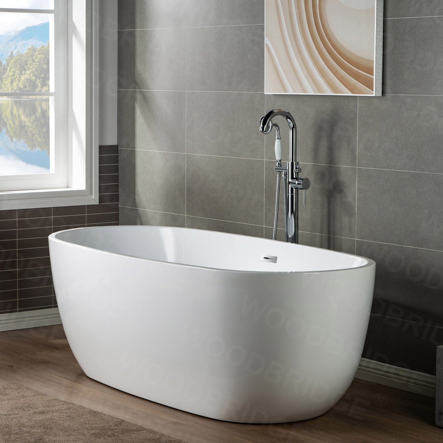WOODBRIDGE WOODBRIDGEE F0001BNVT Contemporary Single Handle Floor Mount Freestanding Tub Filler Faucet with Hand shower