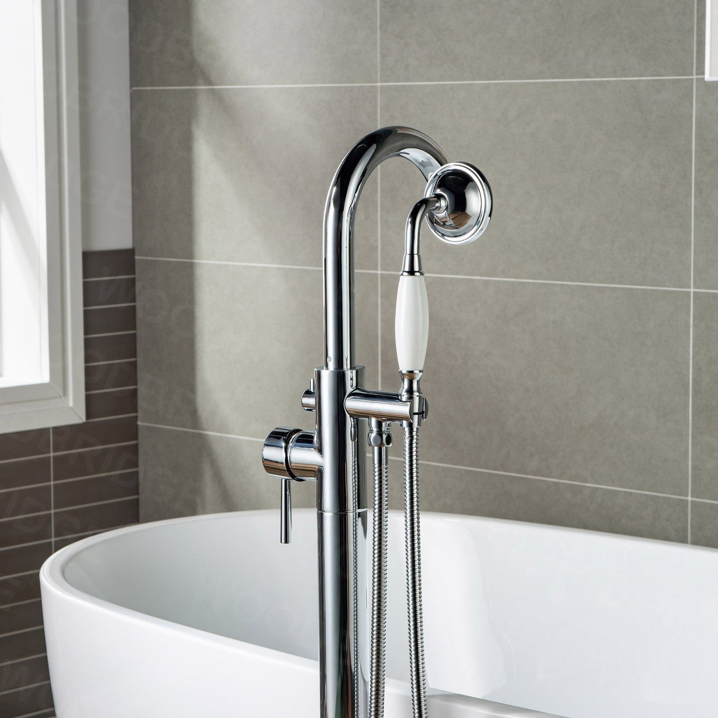WOODBRIDGE WOODBRIDGEE F0001BNVT Contemporary Single Handle Floor Mount Freestanding Tub Filler Faucet with Hand shower