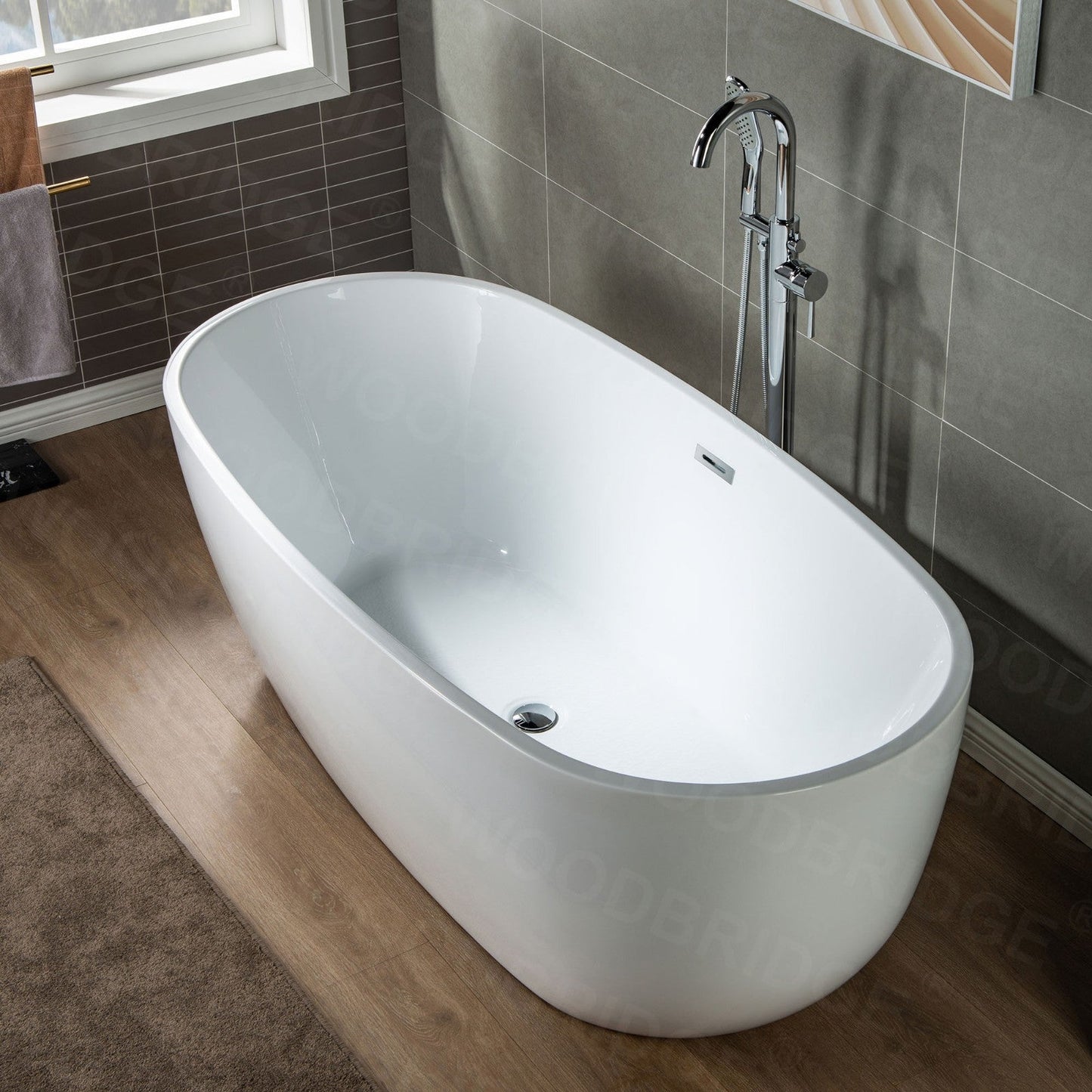 WOODBRIDGE WOODBRIDGEE Contemporary Single Handle Floor Mount Freestanding Tub Filler Faucet with Hand Shower