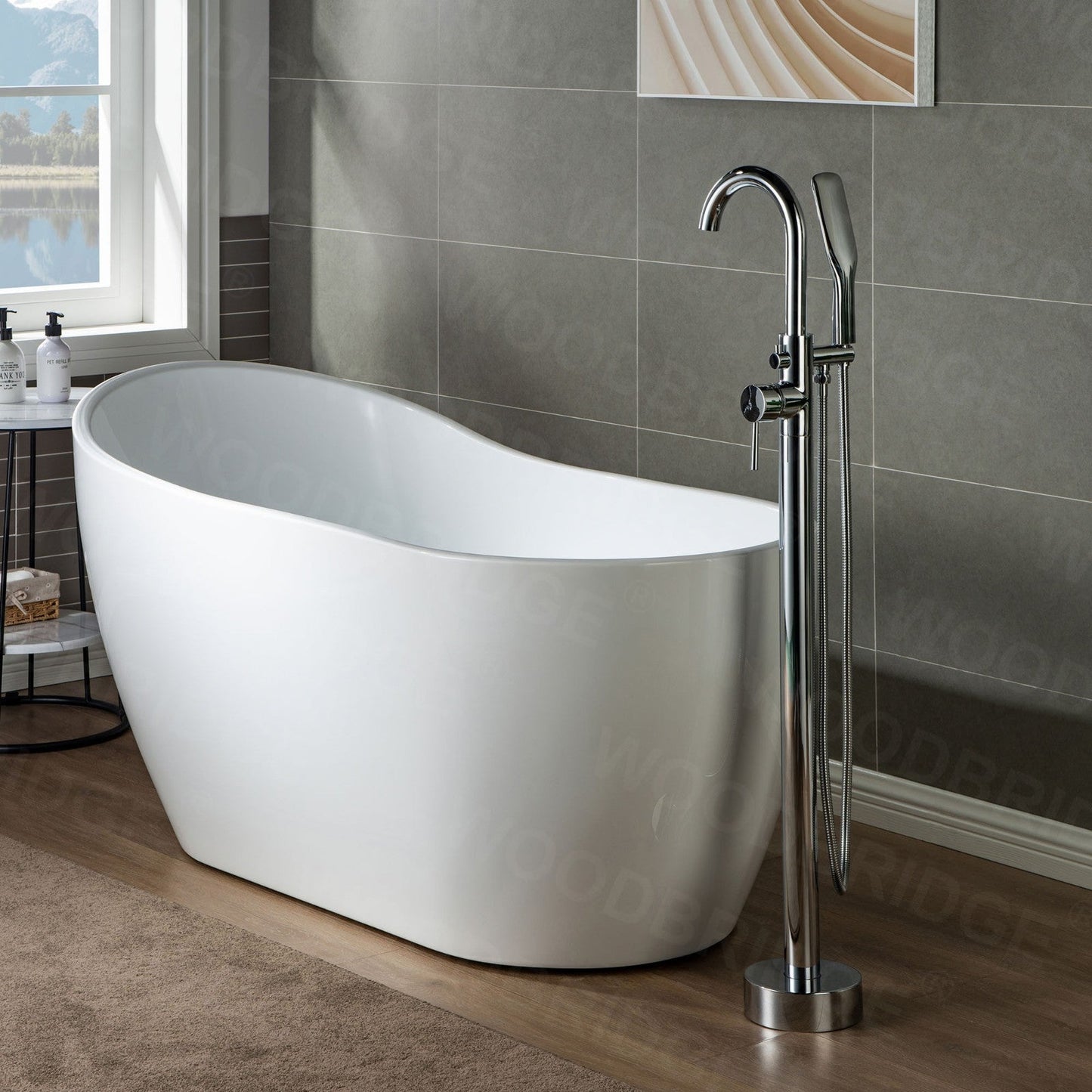 WOODBRIDGE WOODBRIDGEE Contemporary Single Handle Floor Mount Freestanding Tub Filler Faucet with Hand Shower