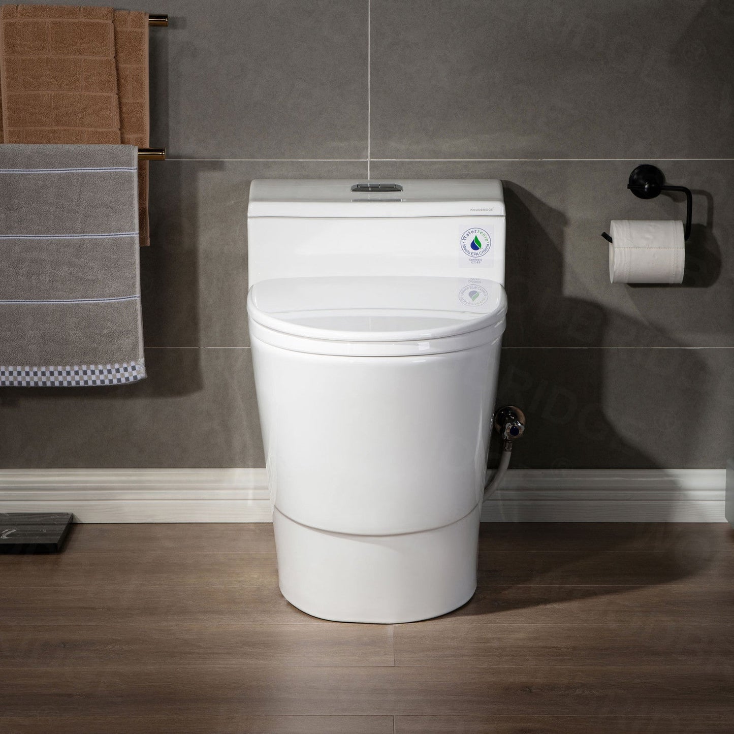 WOODBRIDGE T-0018/B-0735 Dual Flush Elongated One Piece Soft Closing Seat, Comfort Height, White