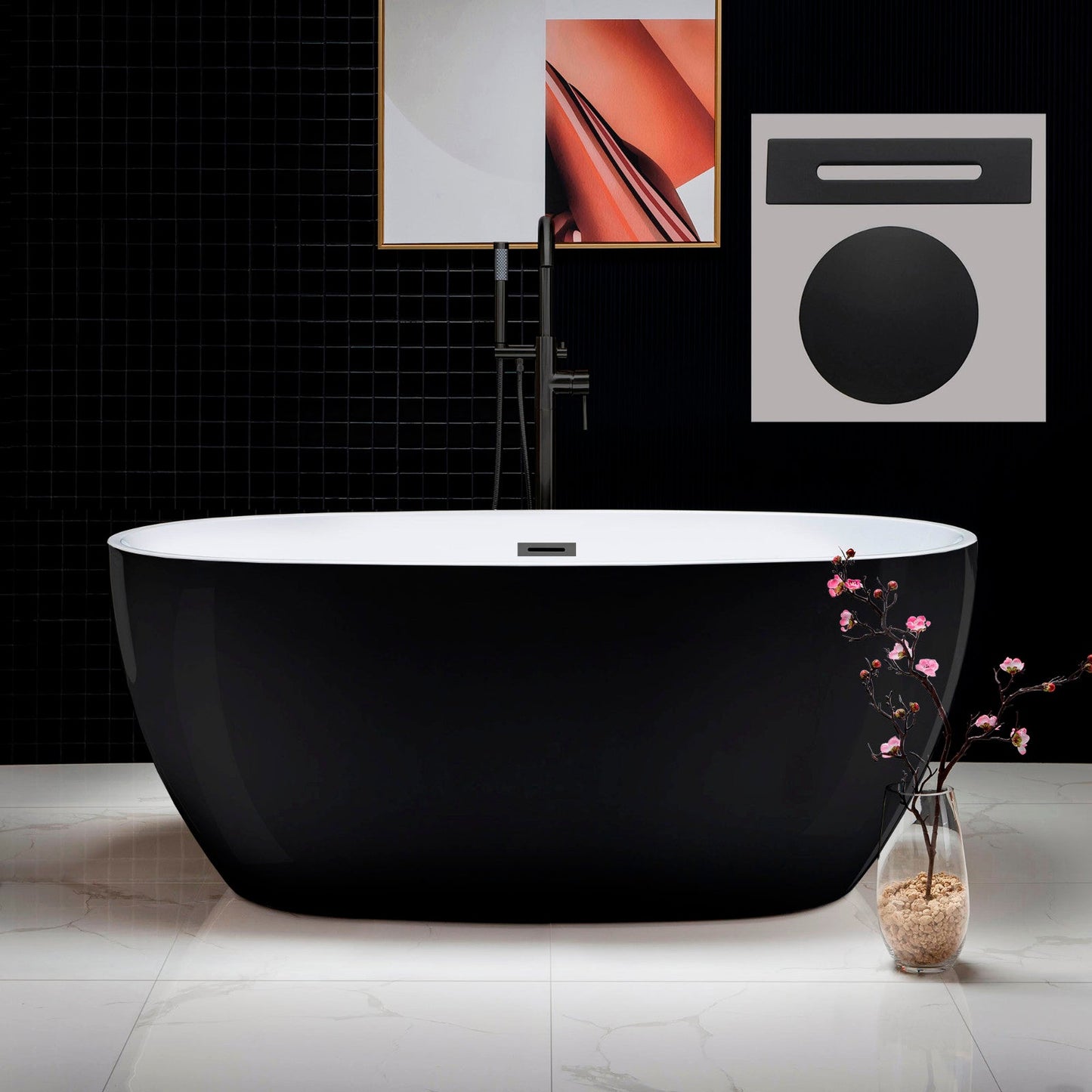 WOODBRIDGE 59" Acrylic Freestanding Bathtub Contemporary Soaking Tub
