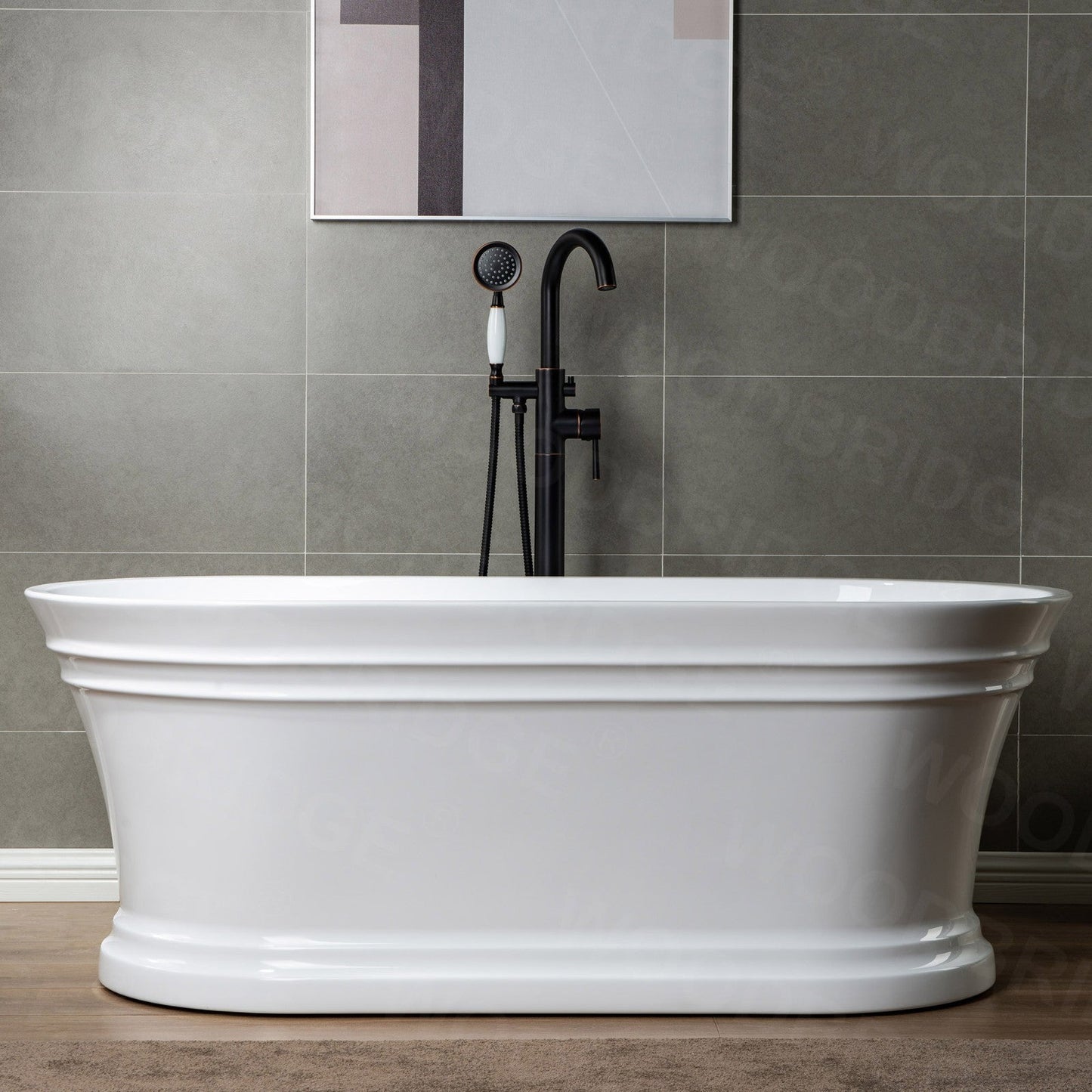 WOODBRIDGE WOODBRIDGEE F0001BNVT Contemporary Single Handle Floor Mount Freestanding Tub Filler Faucet with Hand shower