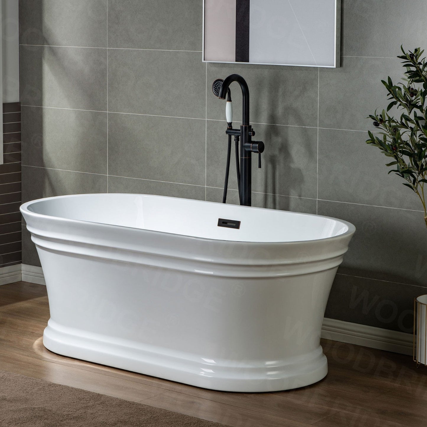 WOODBRIDGE WOODBRIDGEE F0001BNVT Contemporary Single Handle Floor Mount Freestanding Tub Filler Faucet with Hand shower