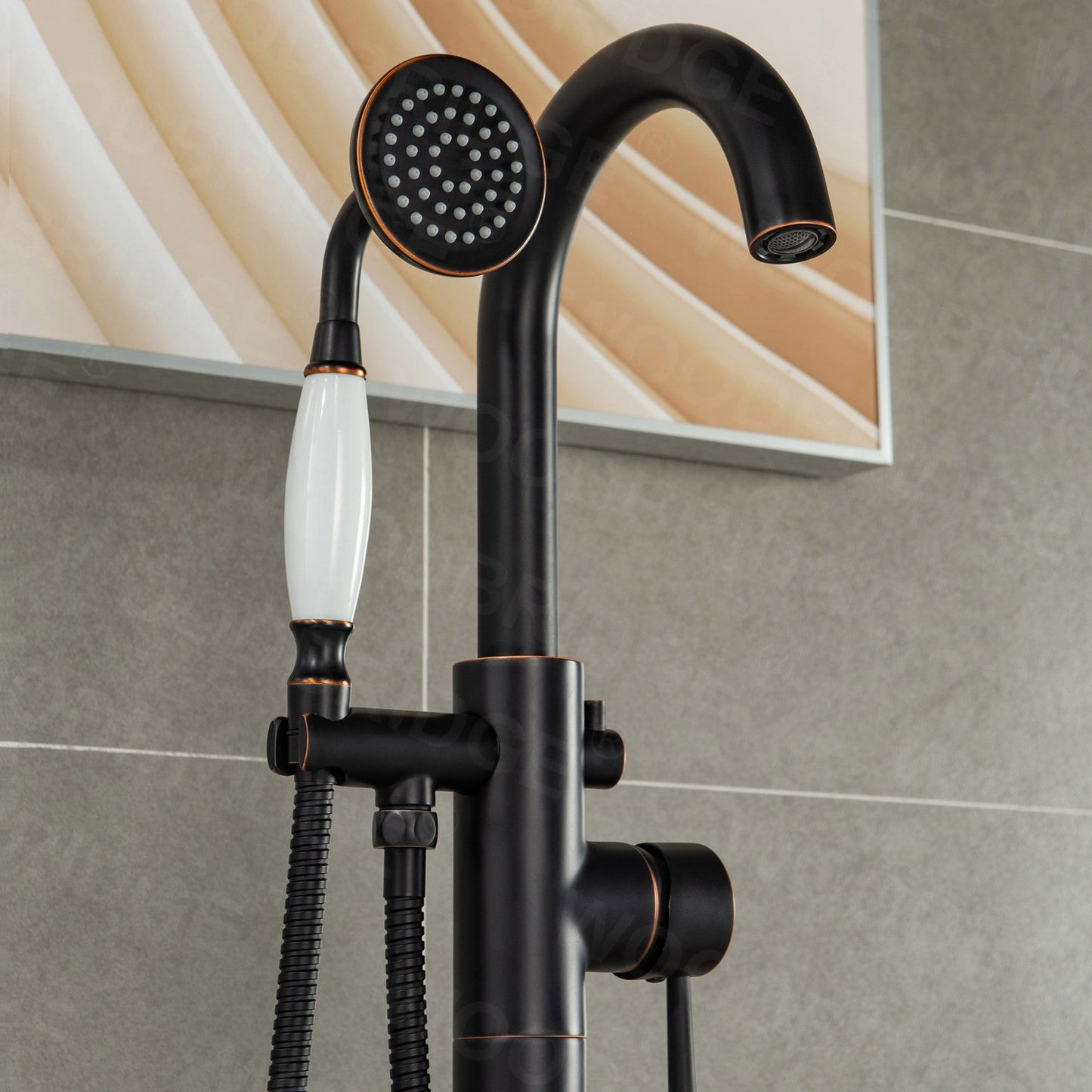 WOODBRIDGE WOODBRIDGEE F0001BNVT Contemporary Single Handle Floor Mount Freestanding Tub Filler Faucet with Hand shower