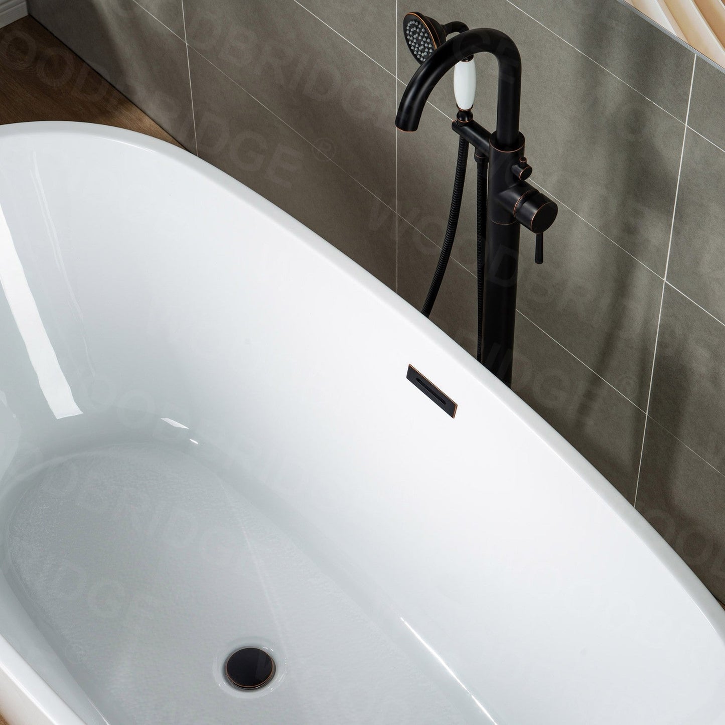 WOODBRIDGE WOODBRIDGEE F0001BNVT Contemporary Single Handle Floor Mount Freestanding Tub Filler Faucet with Hand shower