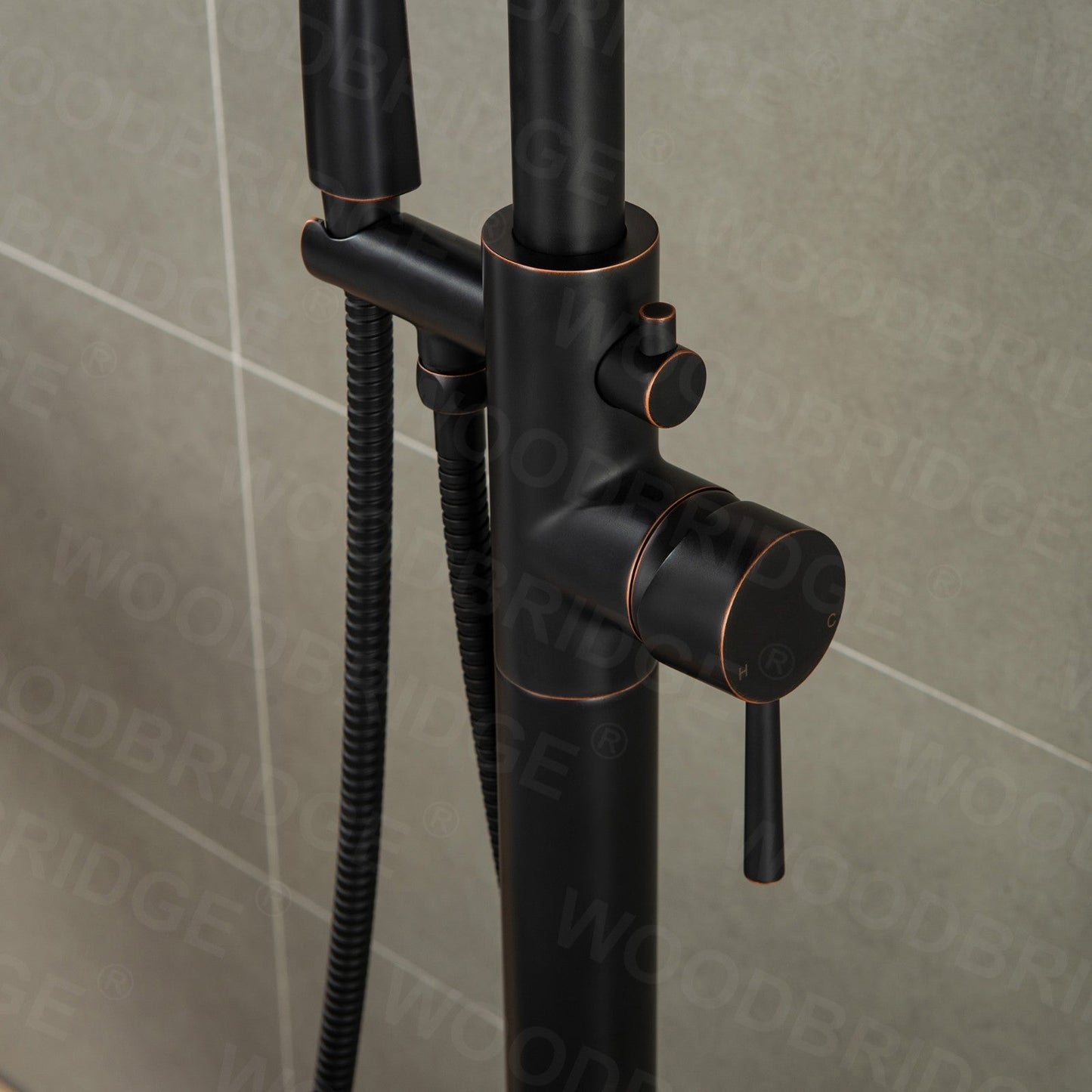 WOODBRIDGE WOODBRIDGEE Contemporary Single Handle Floor Mount Freestanding Tub Filler Faucet with Hand Shower