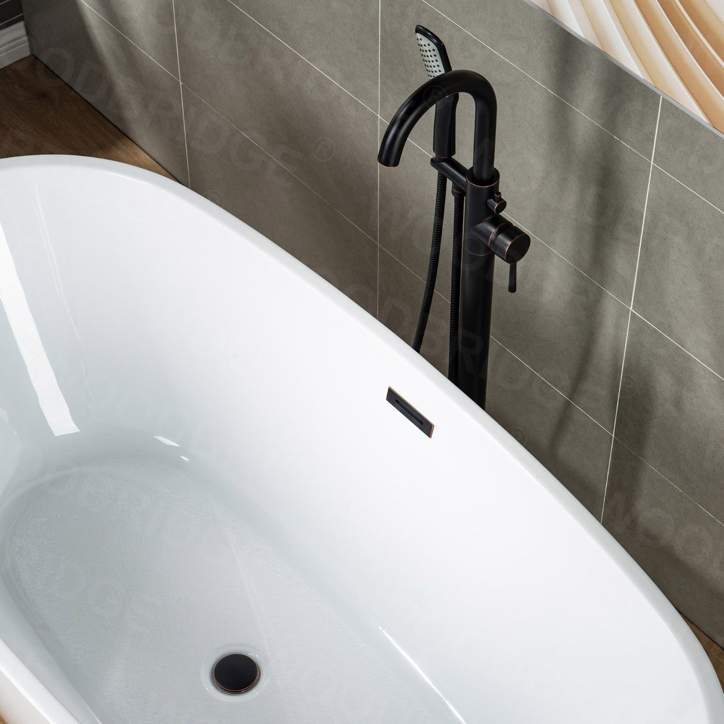 WOODBRIDGE WOODBRIDGEE Contemporary Single Handle Floor Mount Freestanding Tub Filler Faucet with Hand Shower