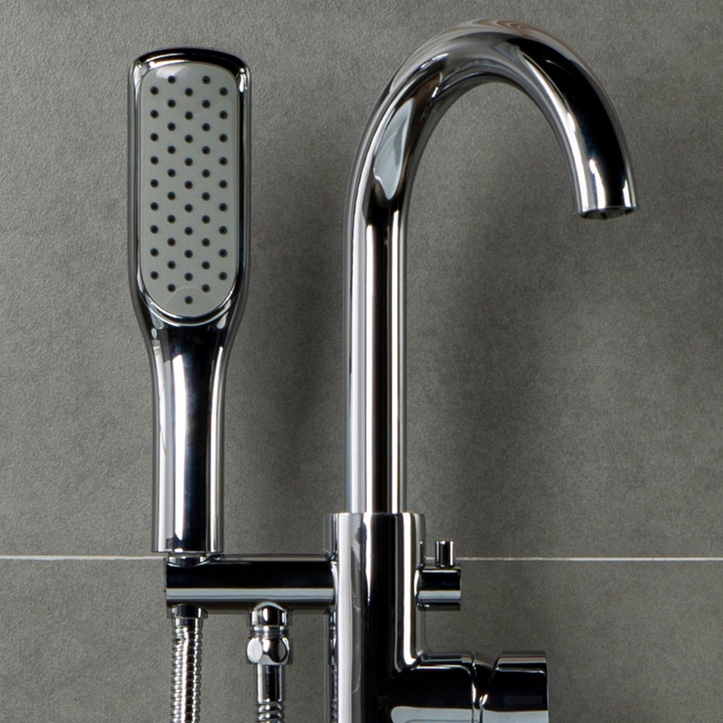 WOODBRIDGE F0023BNSQ Fusion Single Handle Floor Mount Freestanding Tub Filler Faucet with Square Comfort Grip Hand Shower