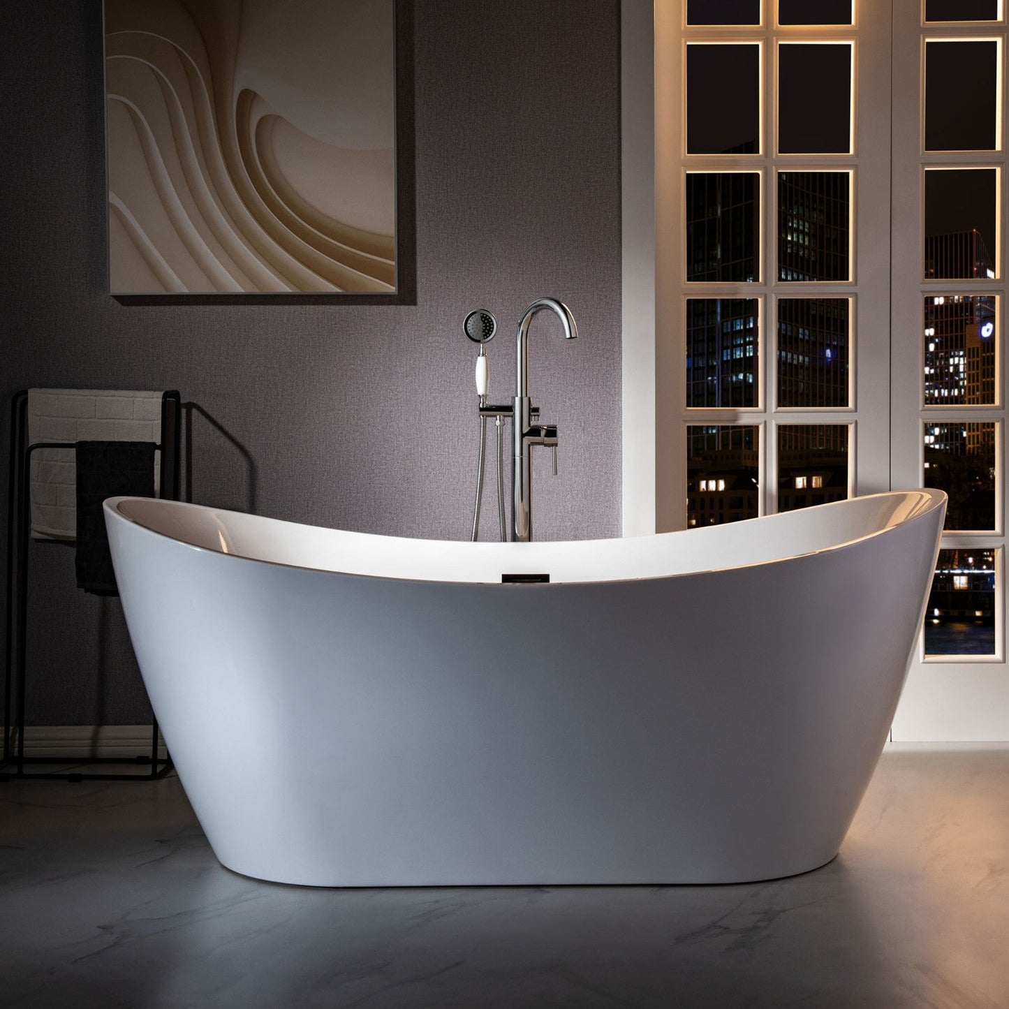 WOODBRIDGE F0023BNVT Fusion Single Handle Floor Mount Freestanding Tub Filler Faucet with Telephone Hand shower