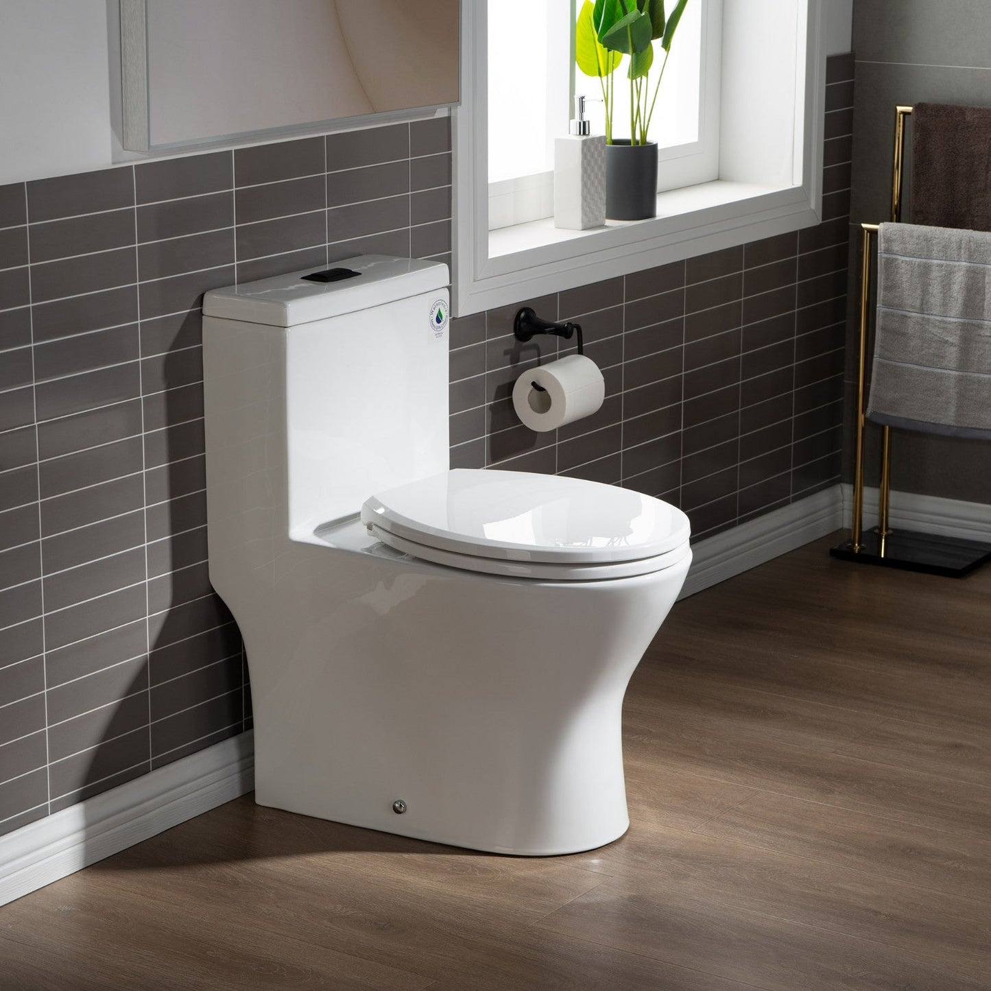 WOODBRIDGE One Piece Short Compact Bathroom Tiny Mini Commode Water Closet Dual Flush Concealed Trapway
