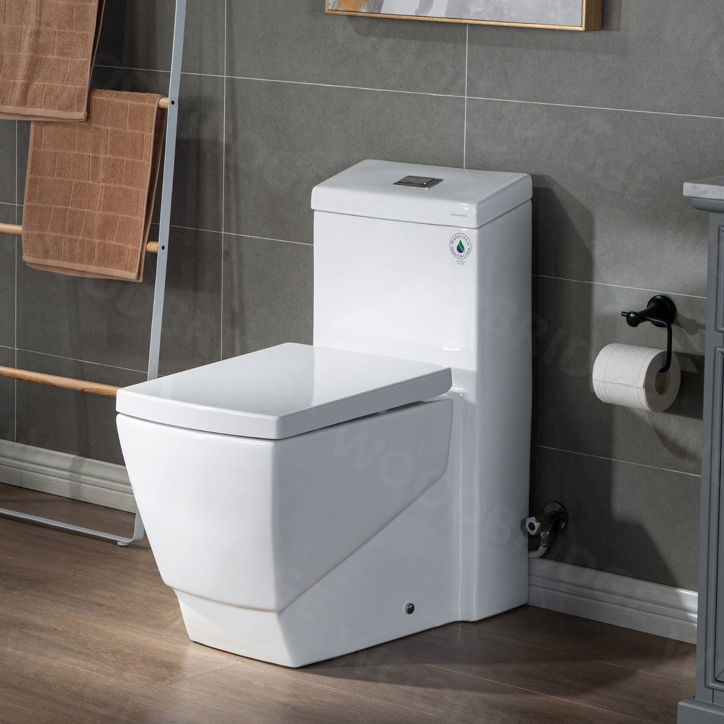 WOODBRIDGE Modern Square Design One Piece Dual Flush 1.28 GP Toilet,Chair Height with Soft Closing Seat