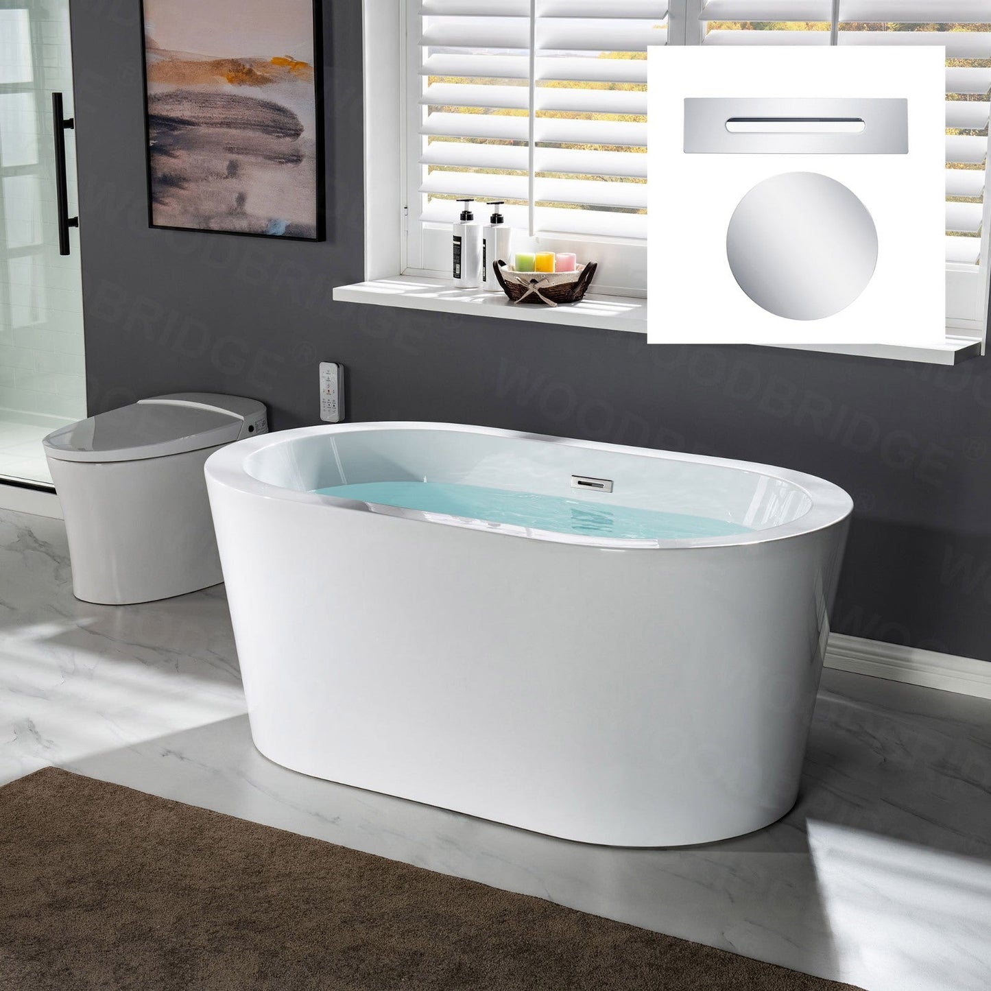 WOODBRIDGE BTA0088 56" Acrylic Freestanding Bathtub Contemporary Soaking Tub