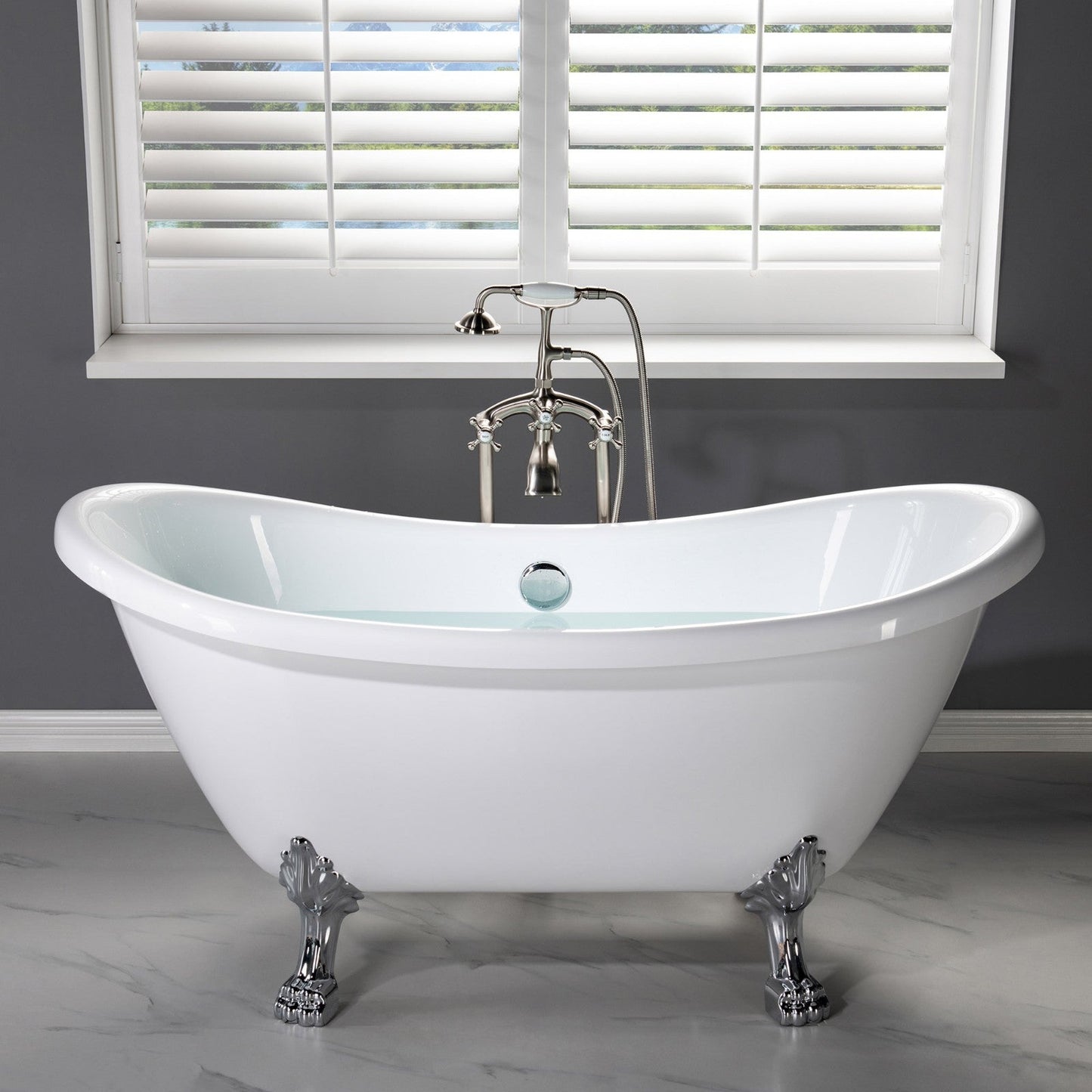 WOODBRIDGE F0018BN Freestanding Clawfoot Tub Filler Faucet with Hand Shower and Hose