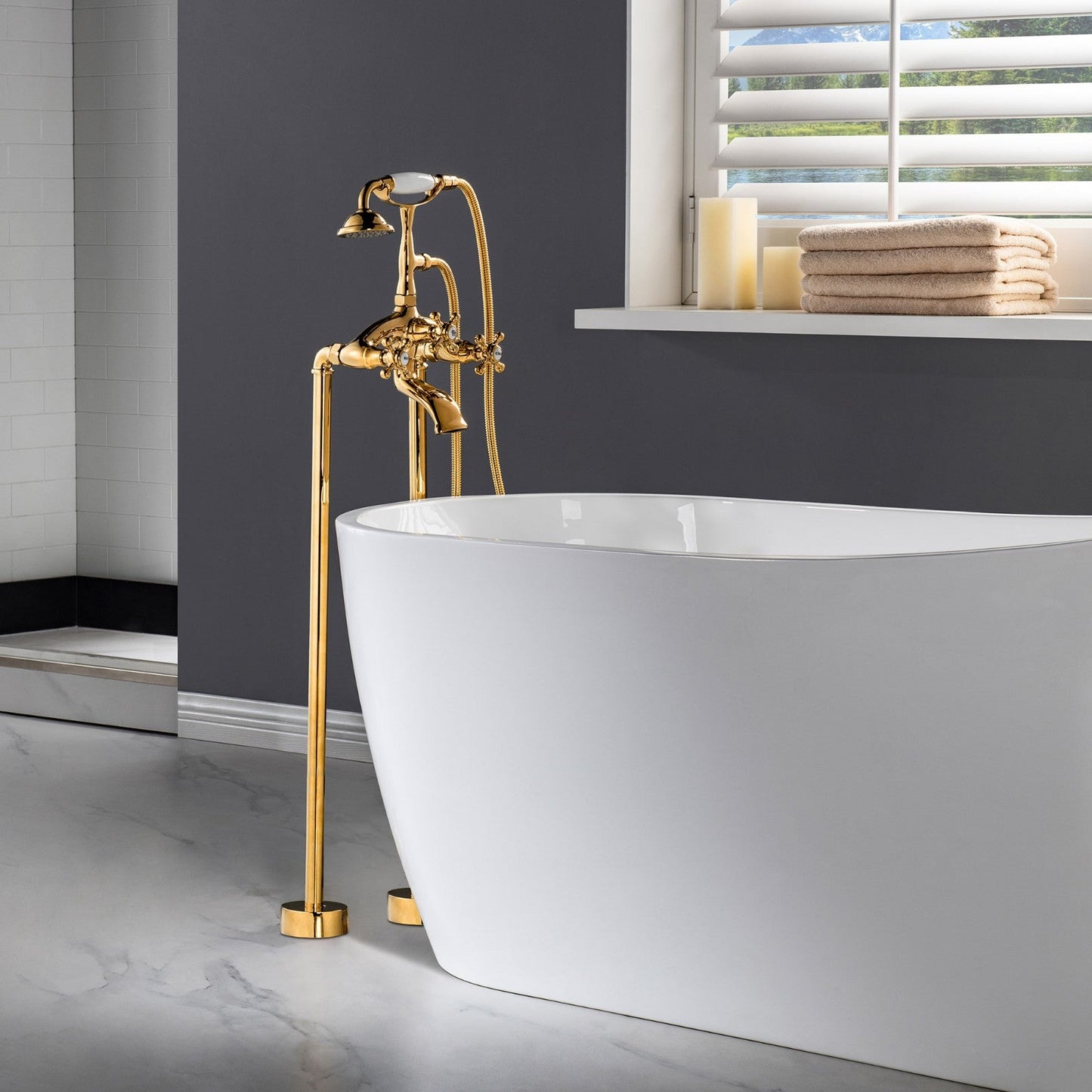 WOODBRIDGE F0018BN Freestanding Clawfoot Tub Filler Faucet with Hand Shower and Hose