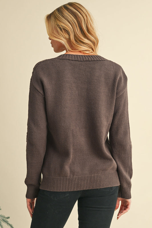 Dark Khaki Cardigan - Hollow Knit Drop Shoulder Style