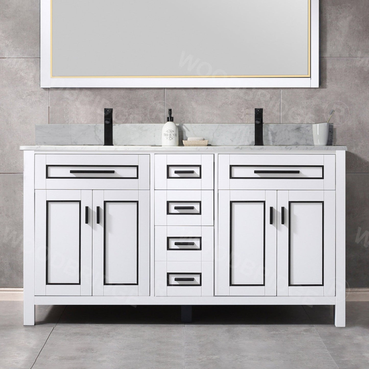WOODBRIDGE Milan 61” Floor Mounted Single Basin Vanity Set with Solid Wood Cabinet
