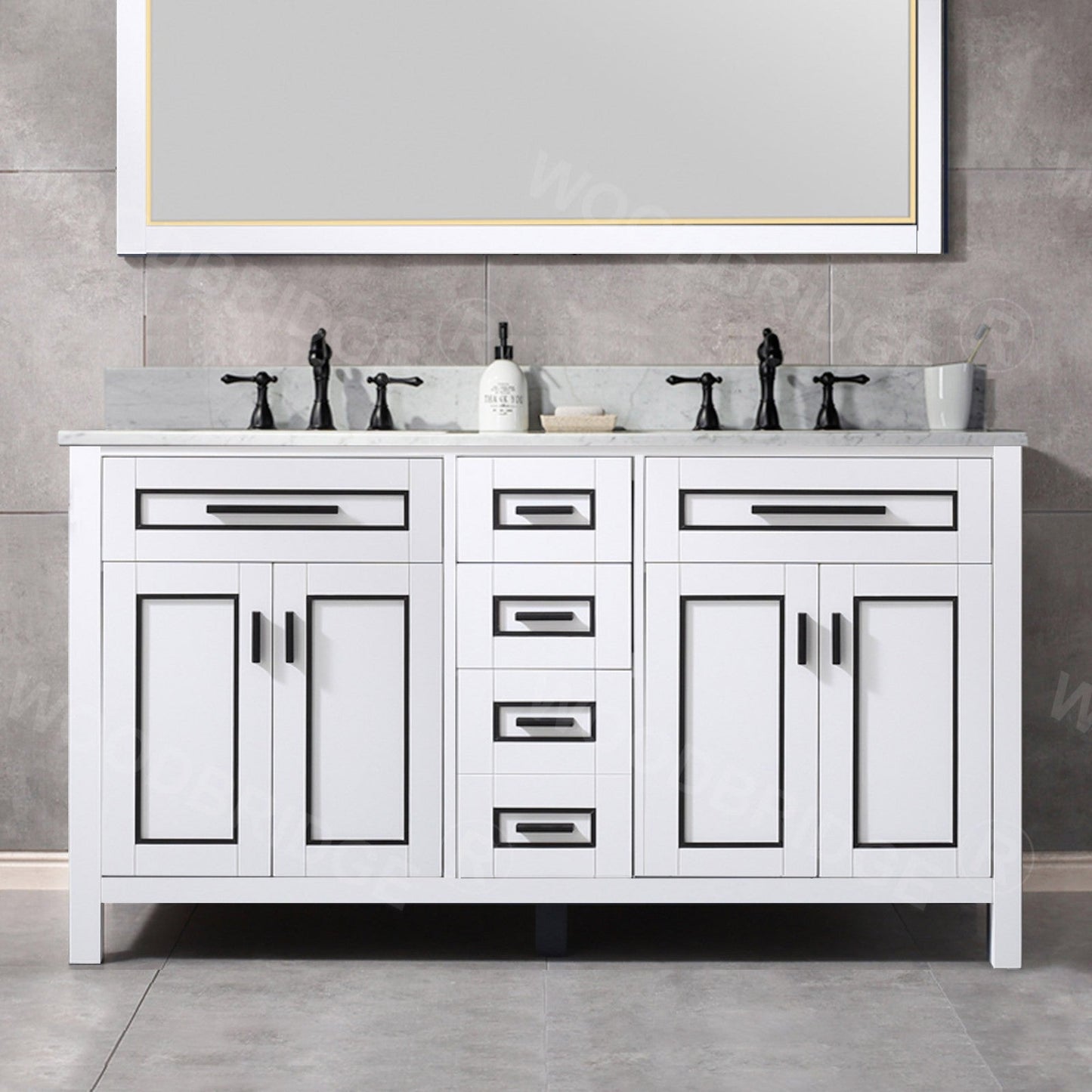 WOODBRIDGE Milan 61” Floor Mounted Single Basin Vanity Set with Solid Wood Cabinet