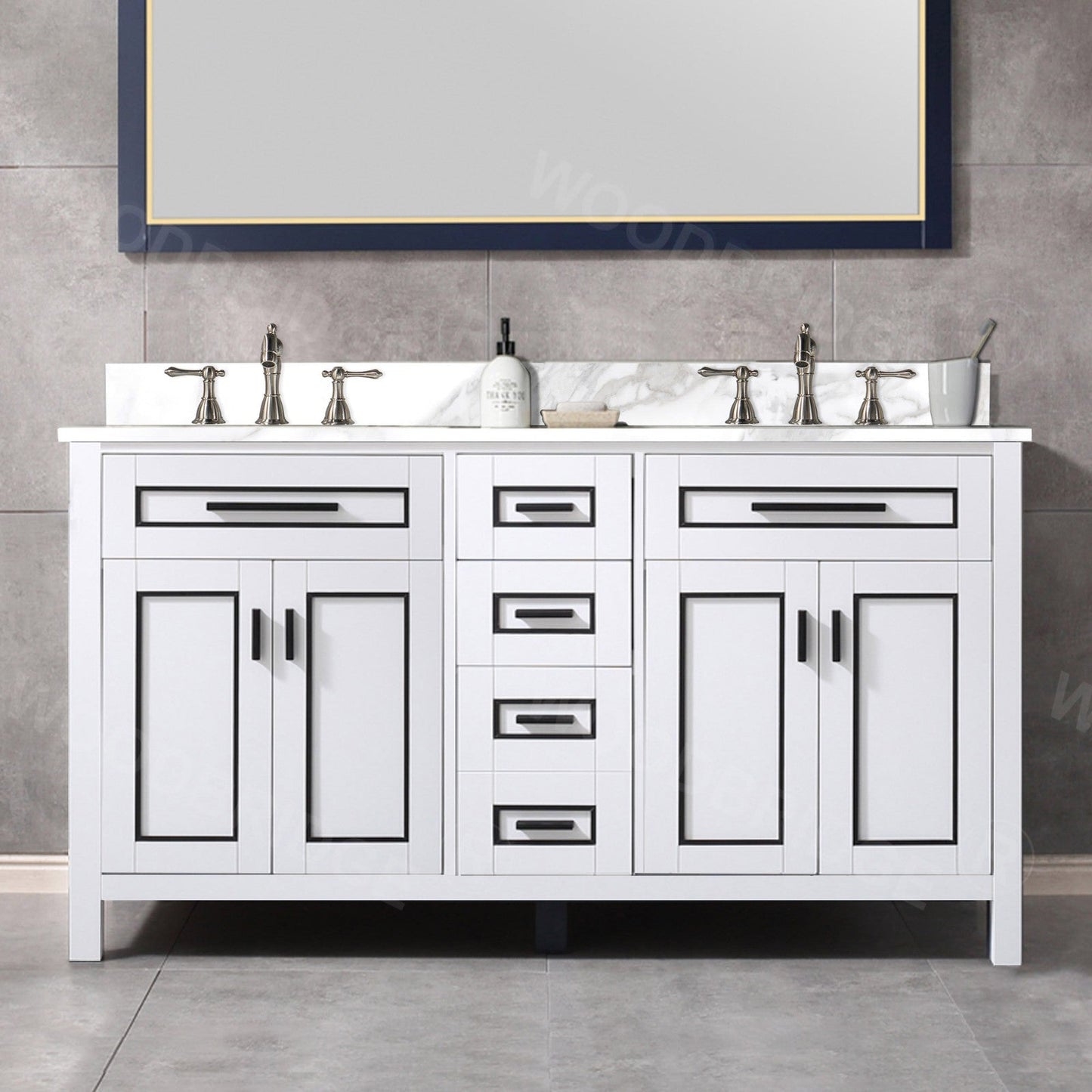 WOODBRIDGE Milan 61” Floor Mounted Single Basin Vanity Set with Solid Wood Cabinet