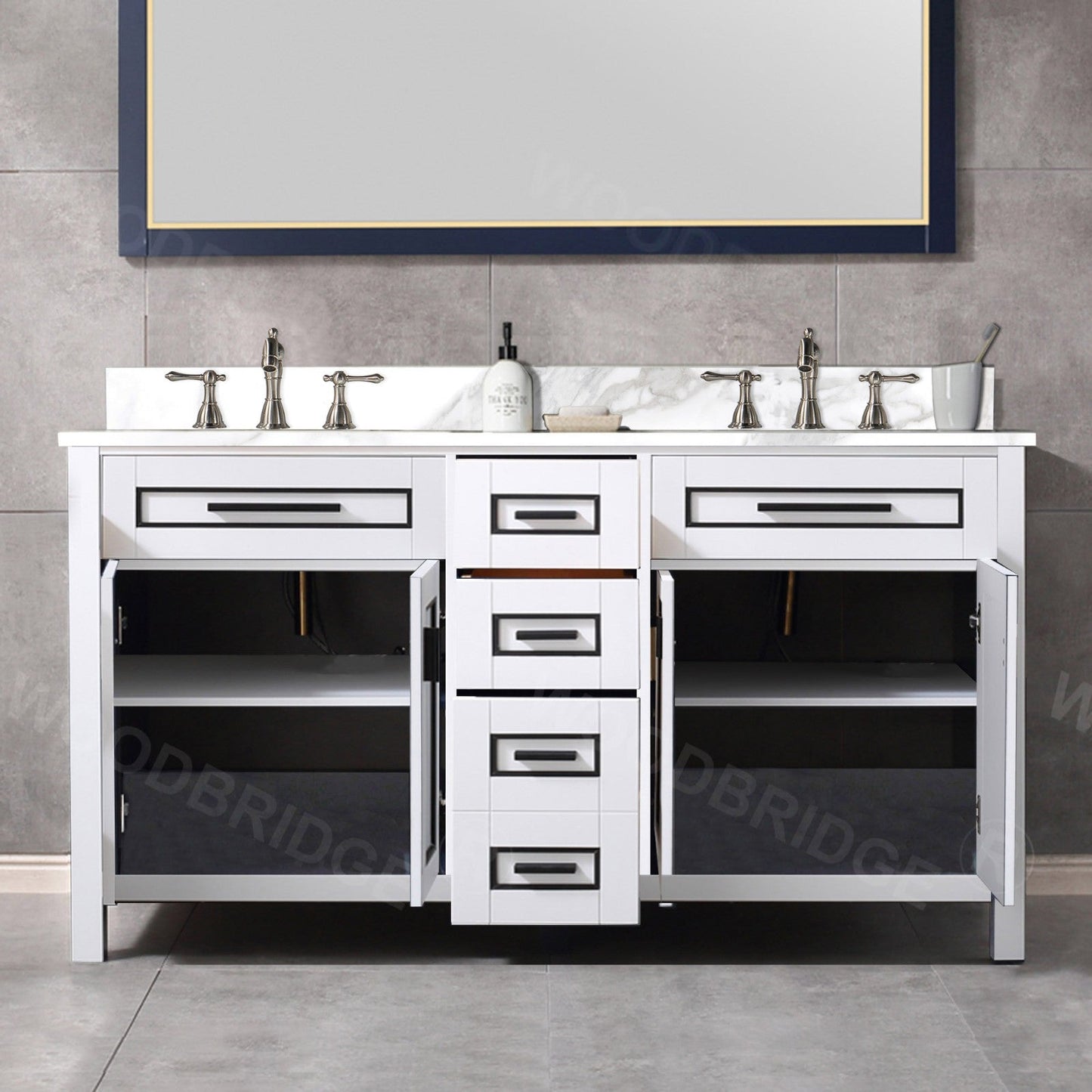 WOODBRIDGE Milan 61” Floor Mounted Single Basin Vanity Set with Solid Wood Cabinet