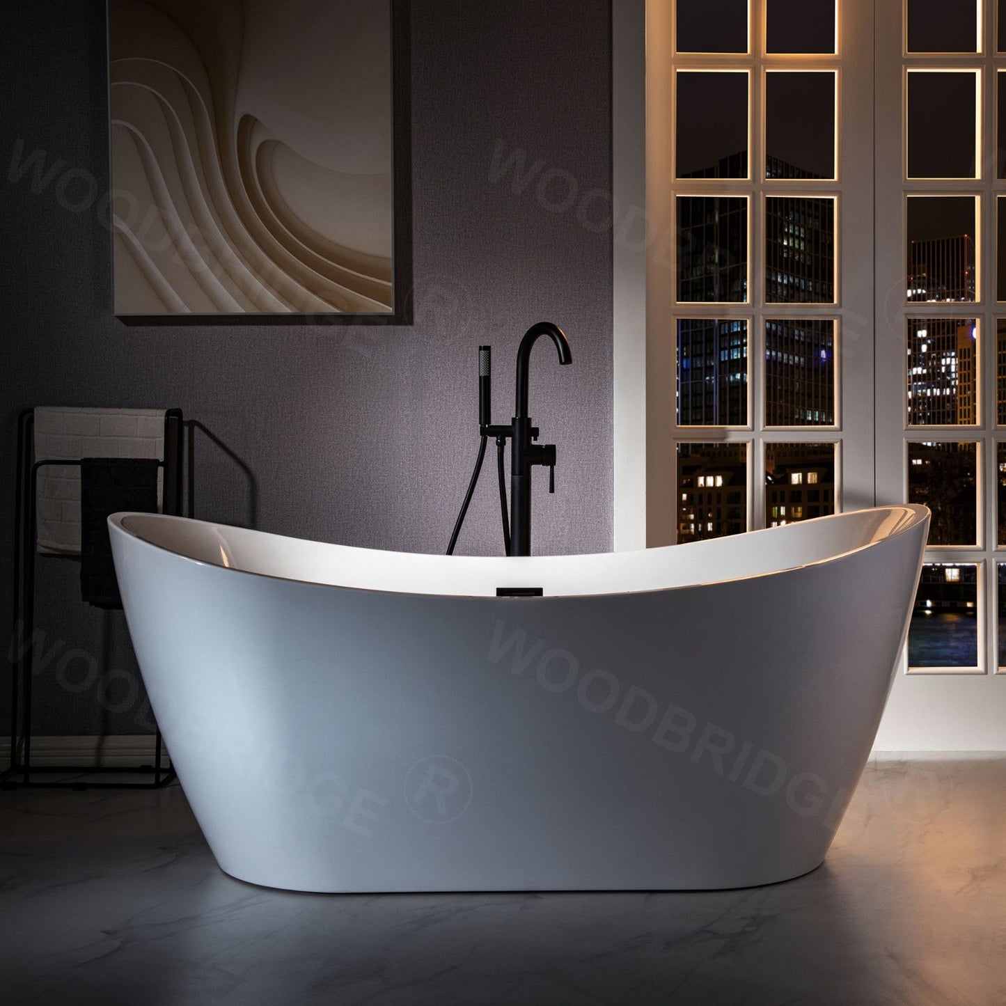 WOODBRIDGE F0023BNRD Contemporary Single Handle Floor Mount Freestanding Tub Filler Faucet with Cylinder Shape Hand shower