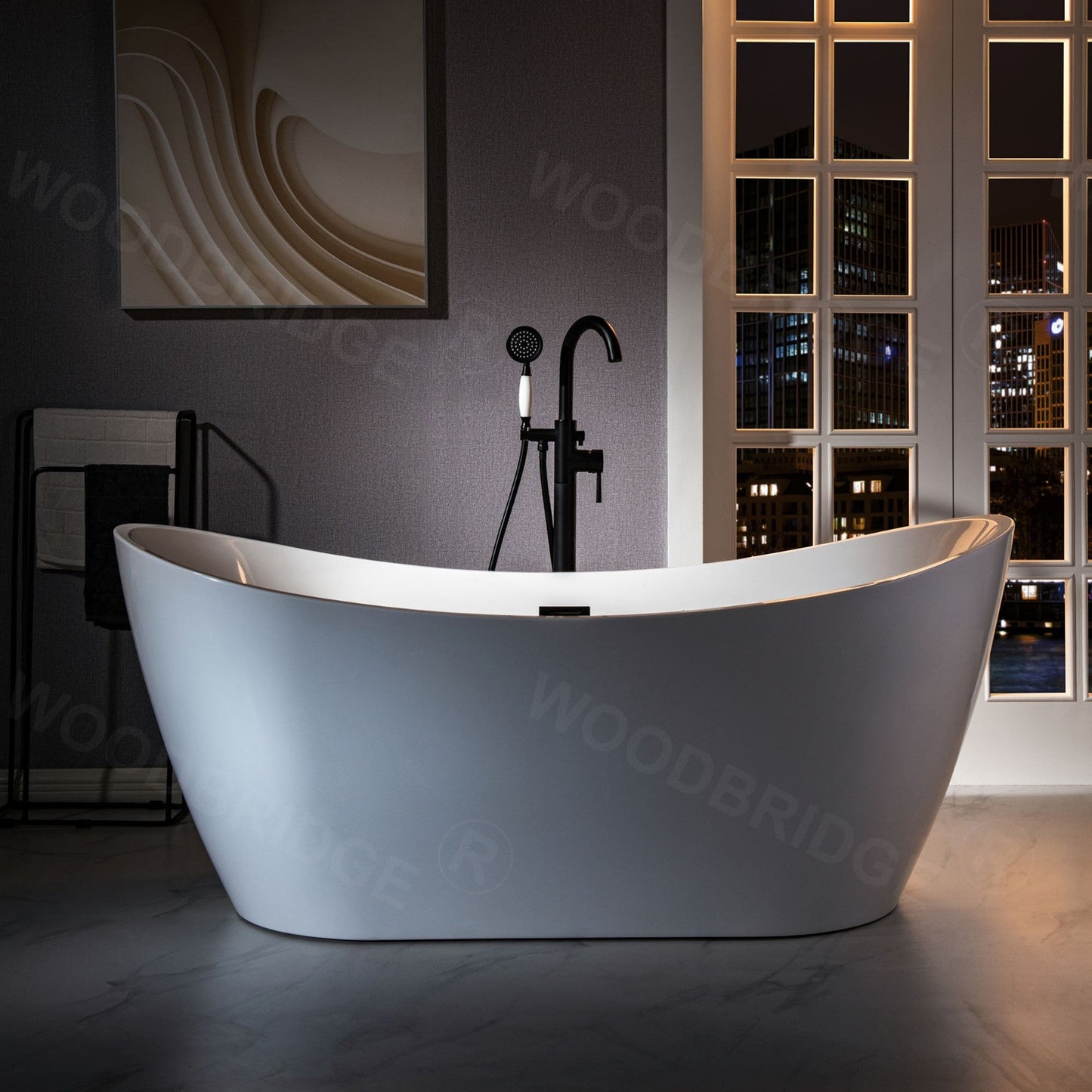 WOODBRIDGE F0023BNVT Fusion Single Handle Floor Mount Freestanding Tub Filler Faucet with Telephone Hand shower