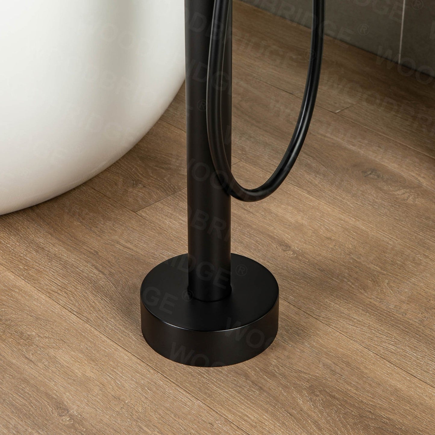 WOODBRIDGE F0023BNVT Fusion Single Handle Floor Mount Freestanding Tub Filler Faucet with Telephone Hand shower