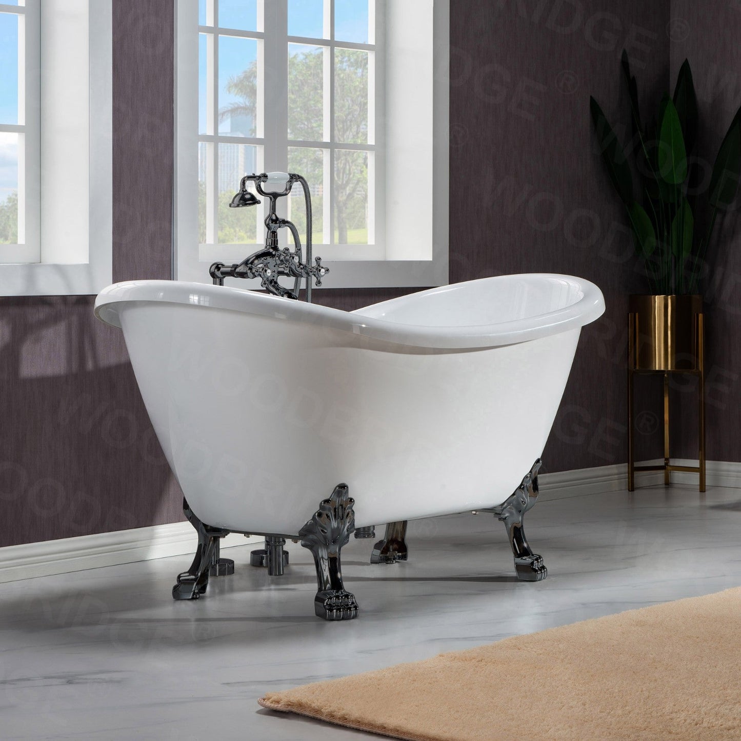 WOODBRIDGE 59" Heavy Duty Acrylic Double Slipper Clawfoot Bath Tub
