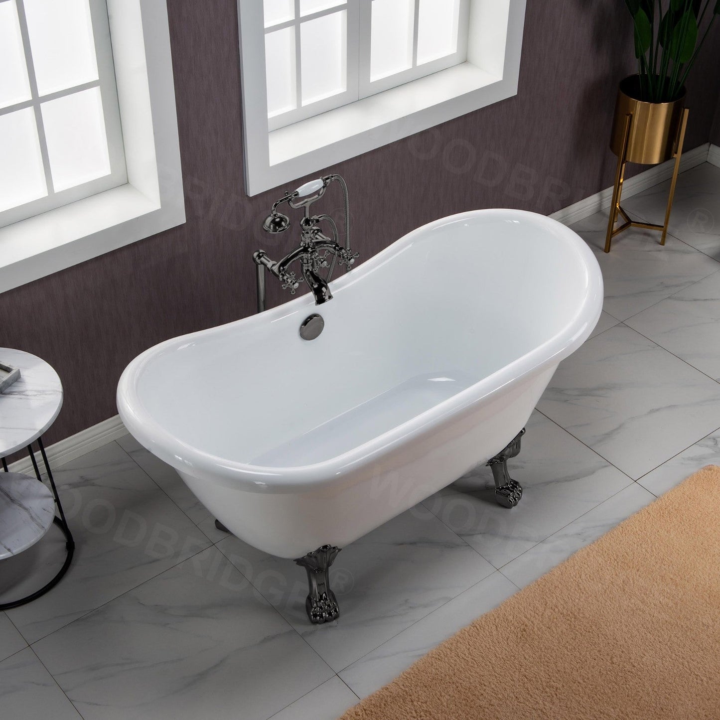 WOODBRIDGE 59" Heavy Duty Acrylic Double Slipper Clawfoot Bath Tub