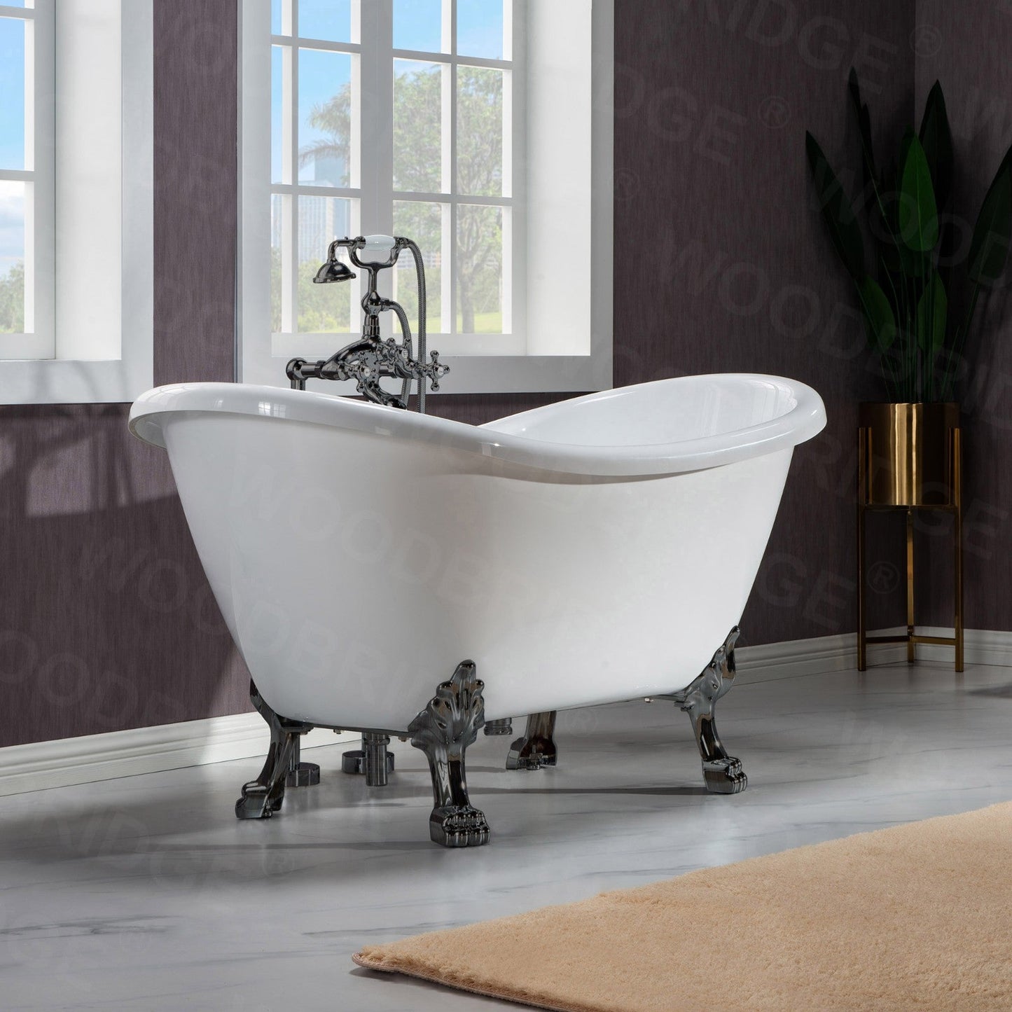 WOODBRIDGE 59" Heavy Duty Acrylic Double Slipper Clawfoot Bath Tub
