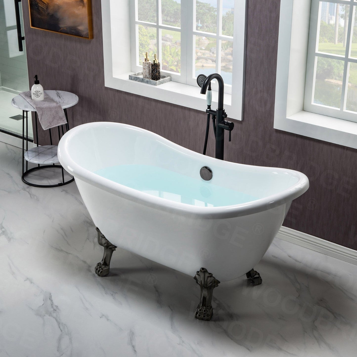 WOODBRIDGE 59" Heavy Duty Acrylic Double Slipper Clawfoot Bath Tub