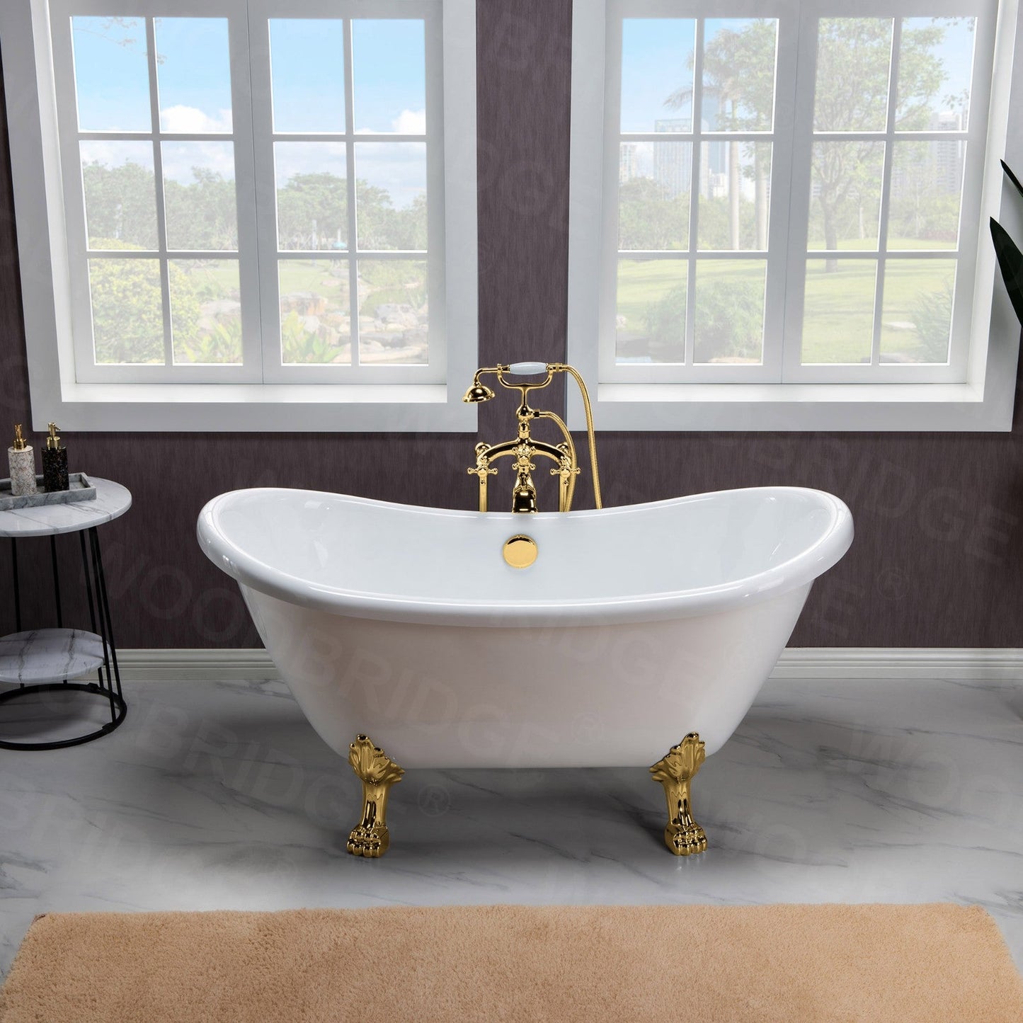 WOODBRIDGE 59" Heavy Duty Acrylic Double Slipper Clawfoot Bath Tub