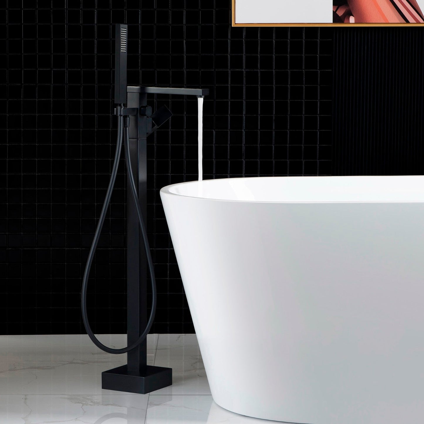WOODBRIDGE F0003BN Contemporary Single Handle Floor Mount Freestanding Tub Filler Faucet with Hand shower