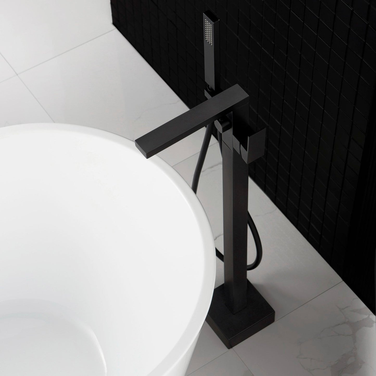 WOODBRIDGE F0003BN Contemporary Single Handle Floor Mount Freestanding Tub Filler Faucet with Hand shower