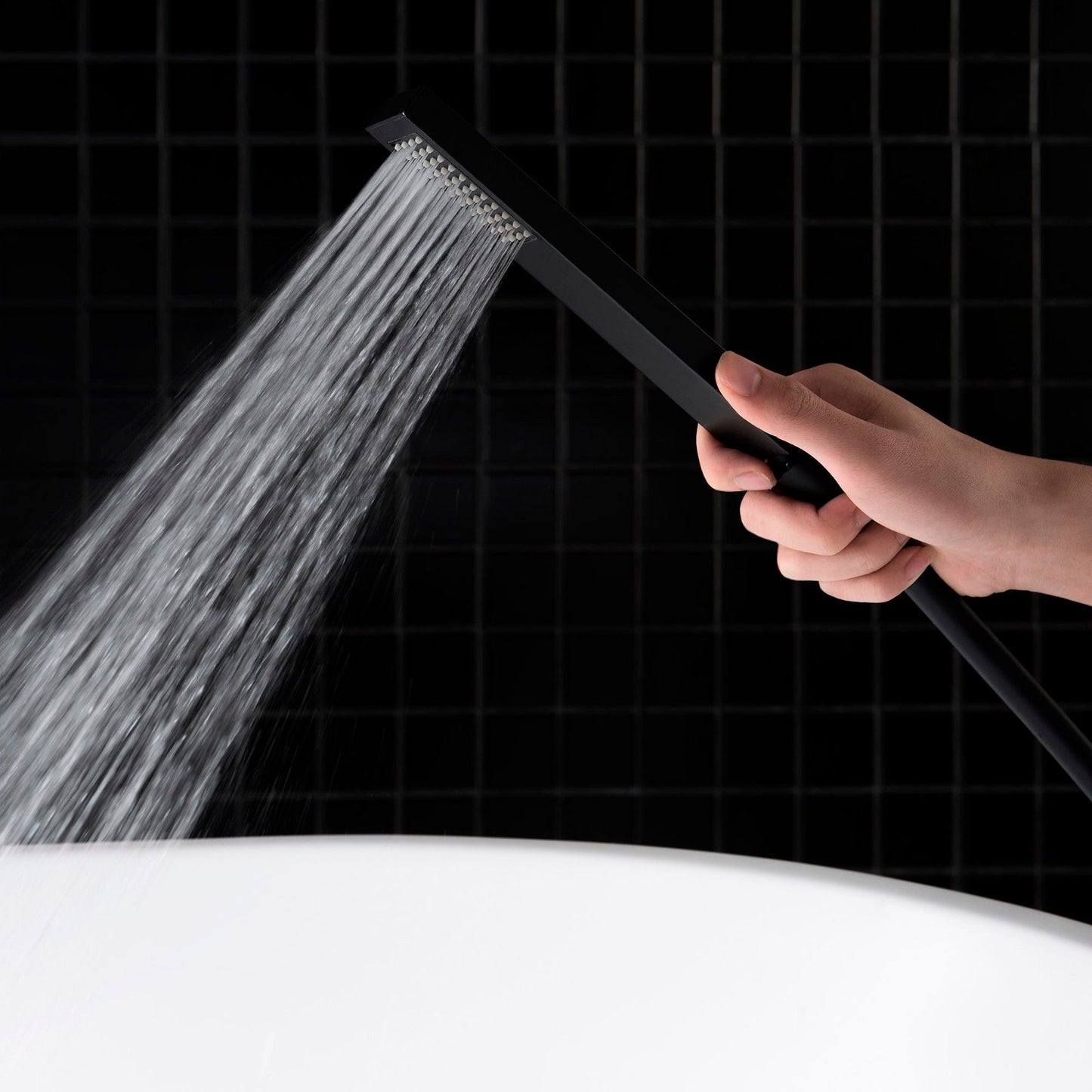 WOODBRIDGE F0003BN Contemporary Single Handle Floor Mount Freestanding Tub Filler Faucet with Hand shower