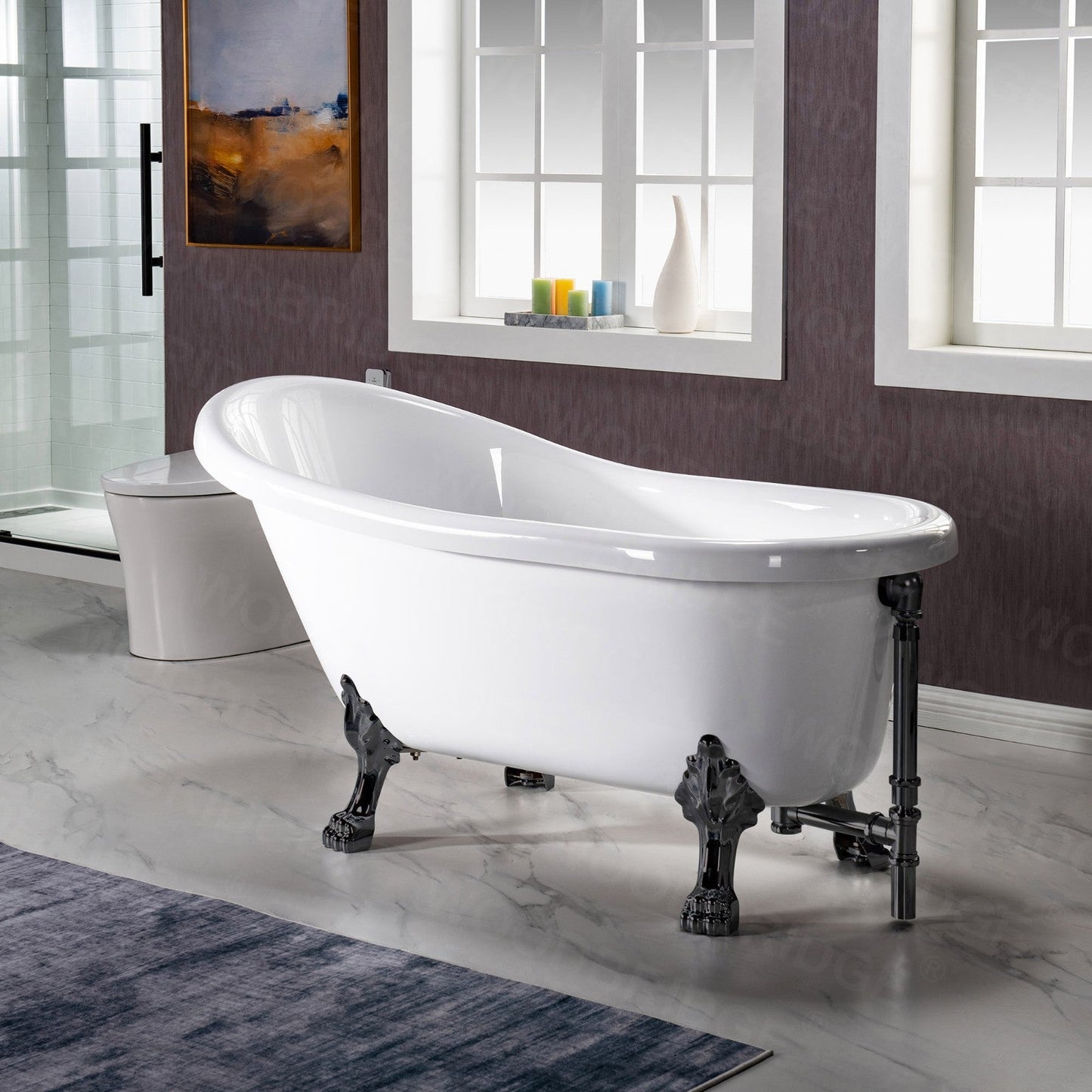 WOODBRIDGE 59" Heavy Duty Acrylic Slipper Clawfoot Bath Tub