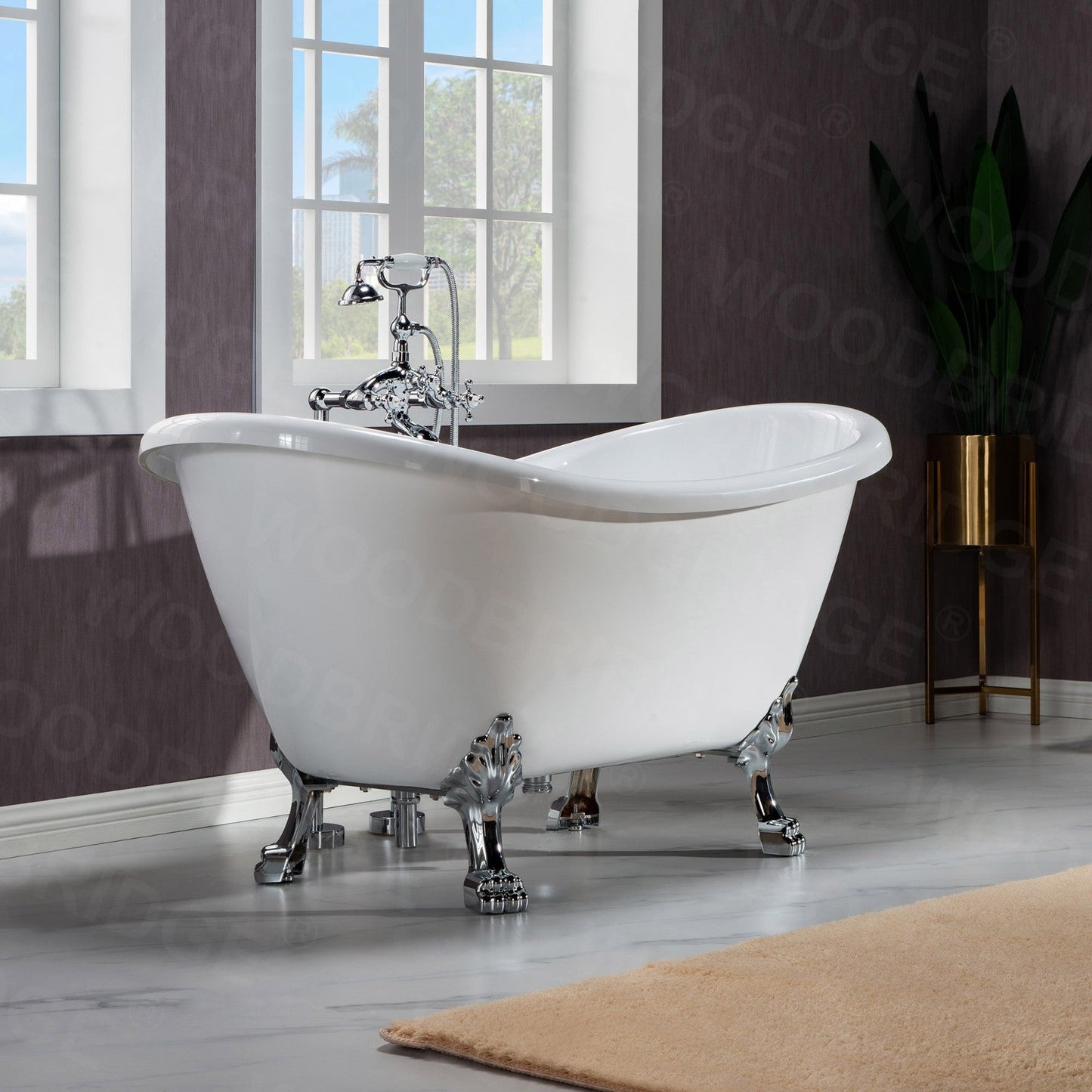 WOODBRIDGE 59" Heavy Duty Acrylic Double Slipper Clawfoot Bath Tub