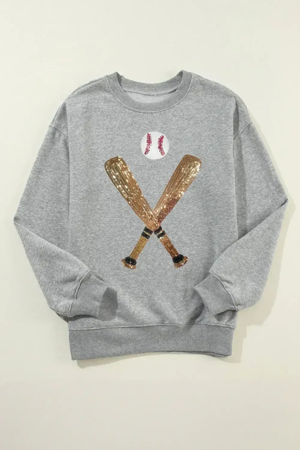 Gray Sequin Baseball Sweatshirt – Sparkle & Comfort | Femstylo