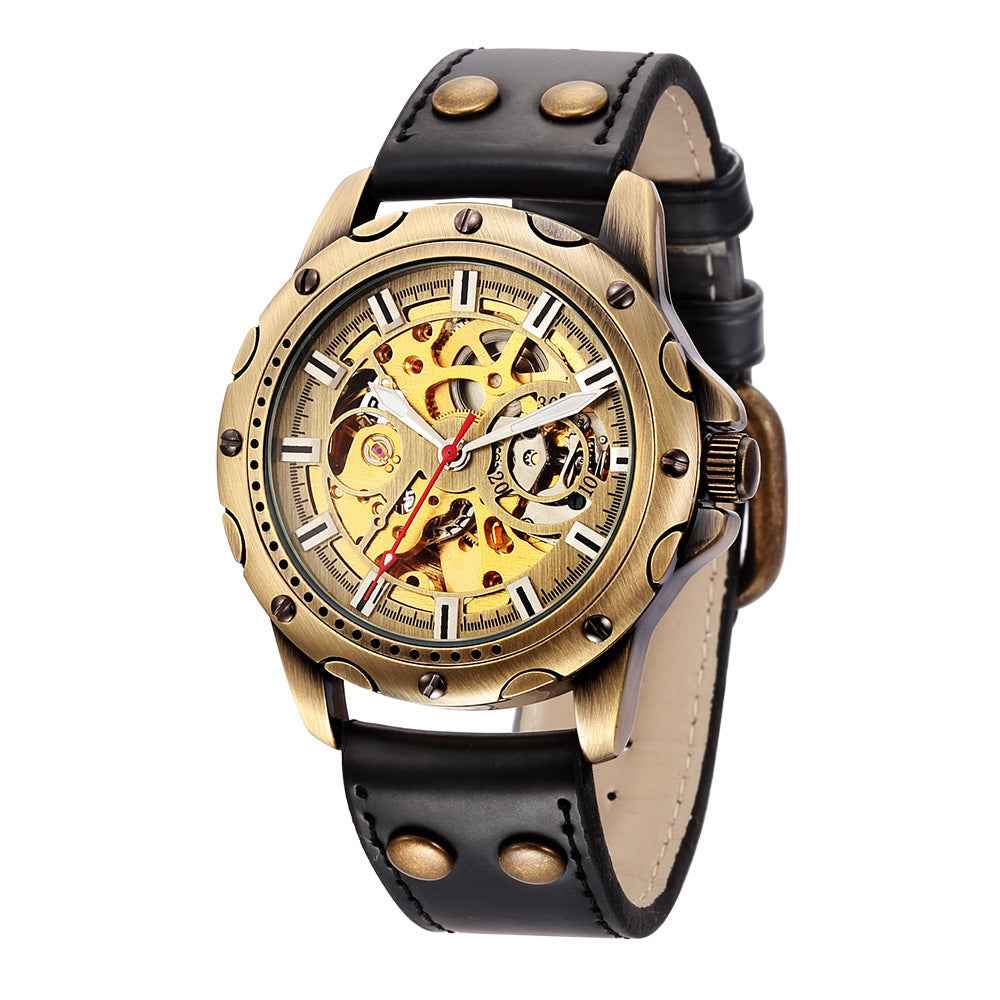 Men's Bronze Steampunk Watch - 44mm Automatic Skeleton Timepiece