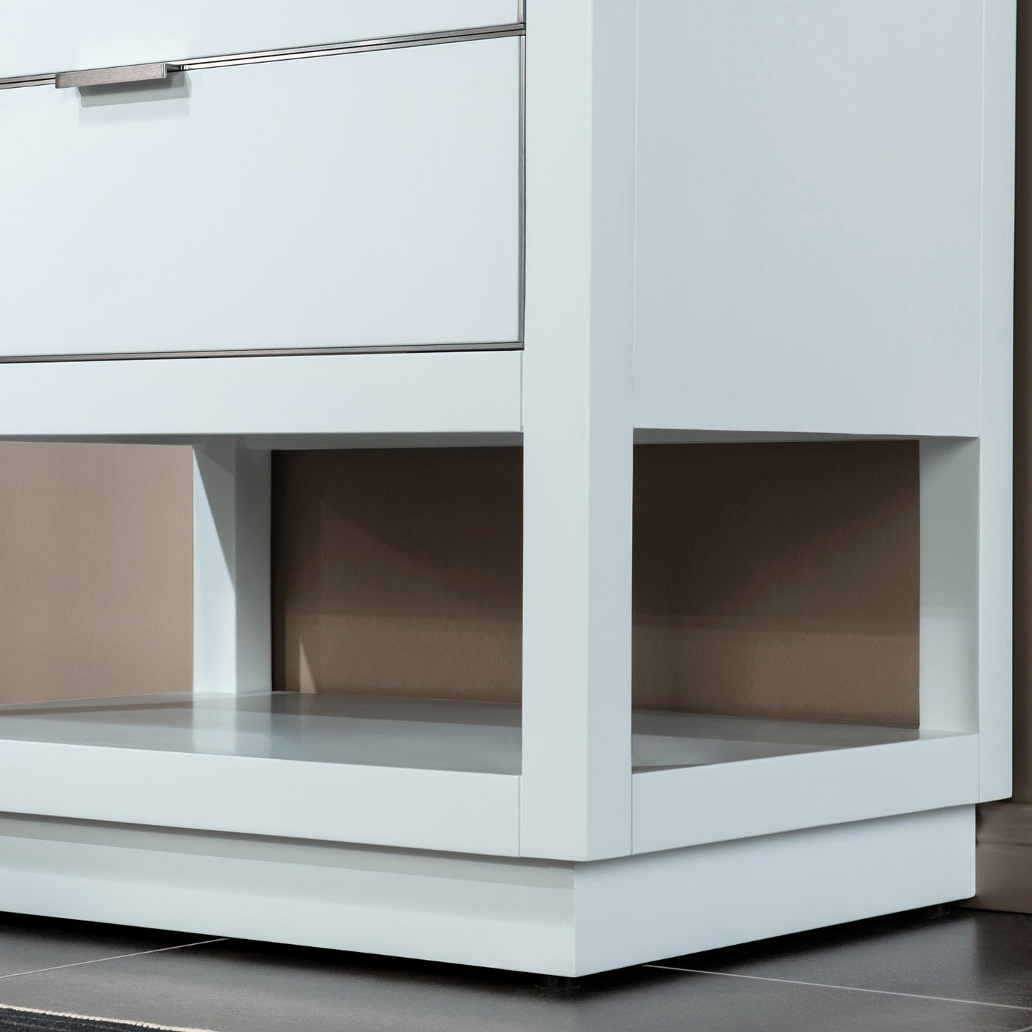 WOODBRIDGE Venice 30"x21"x33" Solid Wood Bath Vanities Side Cabinet in White with Brushed Nickel Trim and Engineered Stone Composite Vanity Top in Carrara White 3 Pre-Drilled Holes for 8-inch Widespread Faucet.
