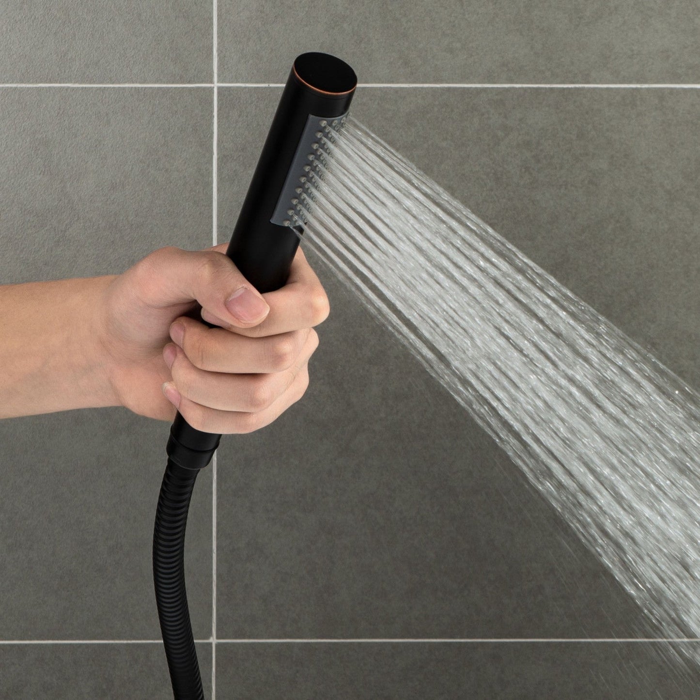 WOODBRIDGE F0023BNRD Contemporary Single Handle Floor Mount Freestanding Tub Filler Faucet with Cylinder Shape Hand shower