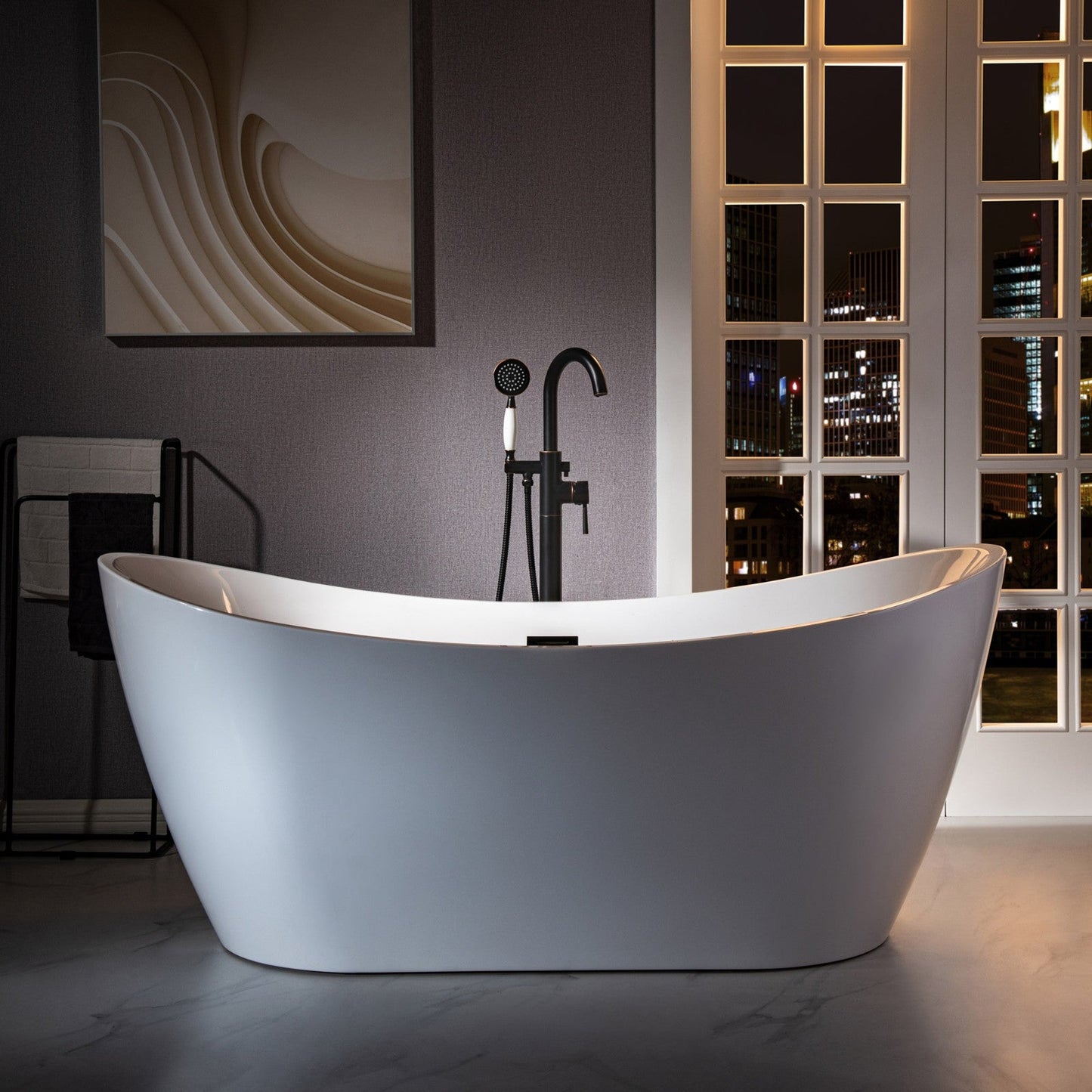WOODBRIDGE F0023BNVT Fusion Single Handle Floor Mount Freestanding Tub Filler Faucet with Telephone Hand shower