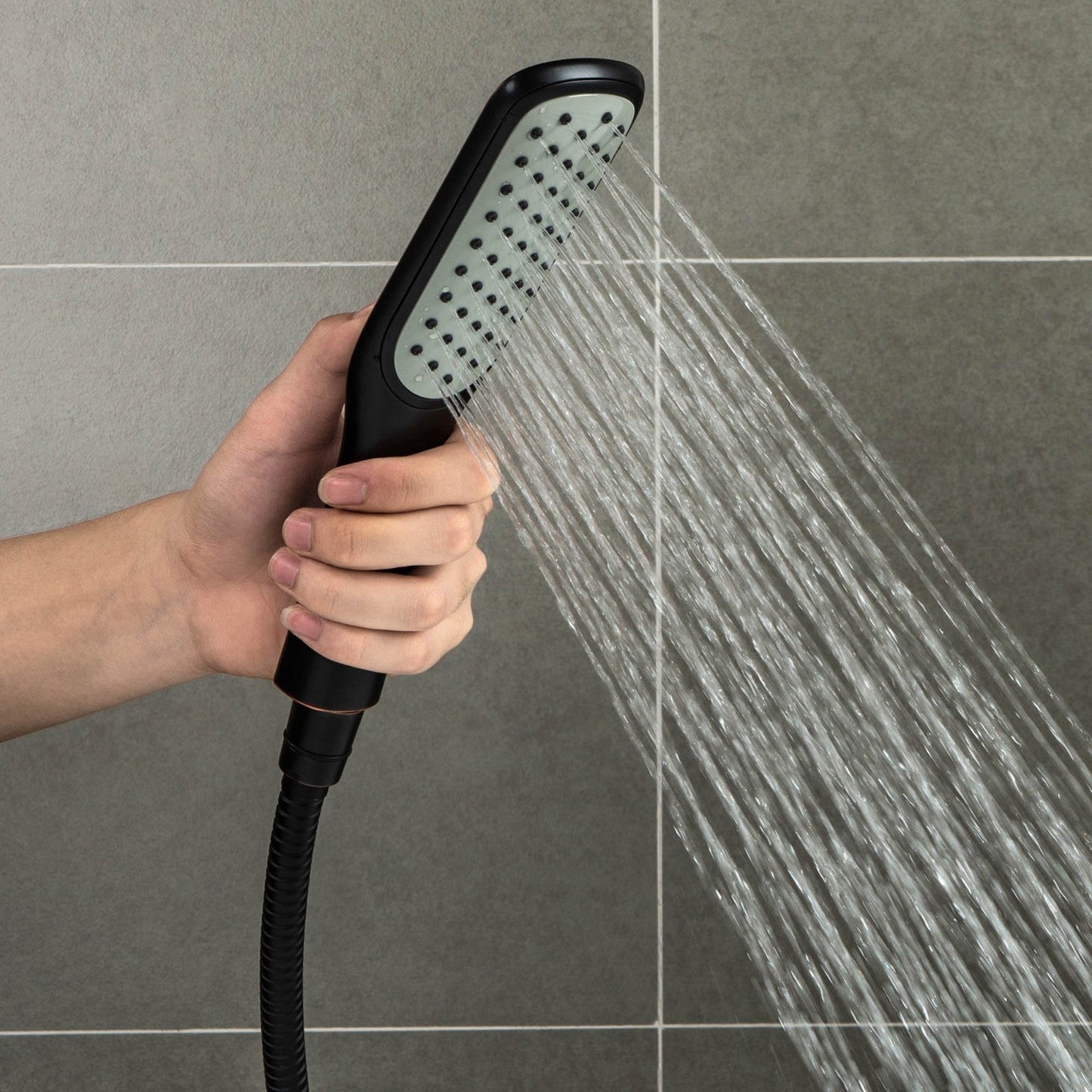 WOODBRIDGE F0023BNSQ Fusion Single Handle Floor Mount Freestanding Tub Filler Faucet with Square Comfort Grip Hand Shower