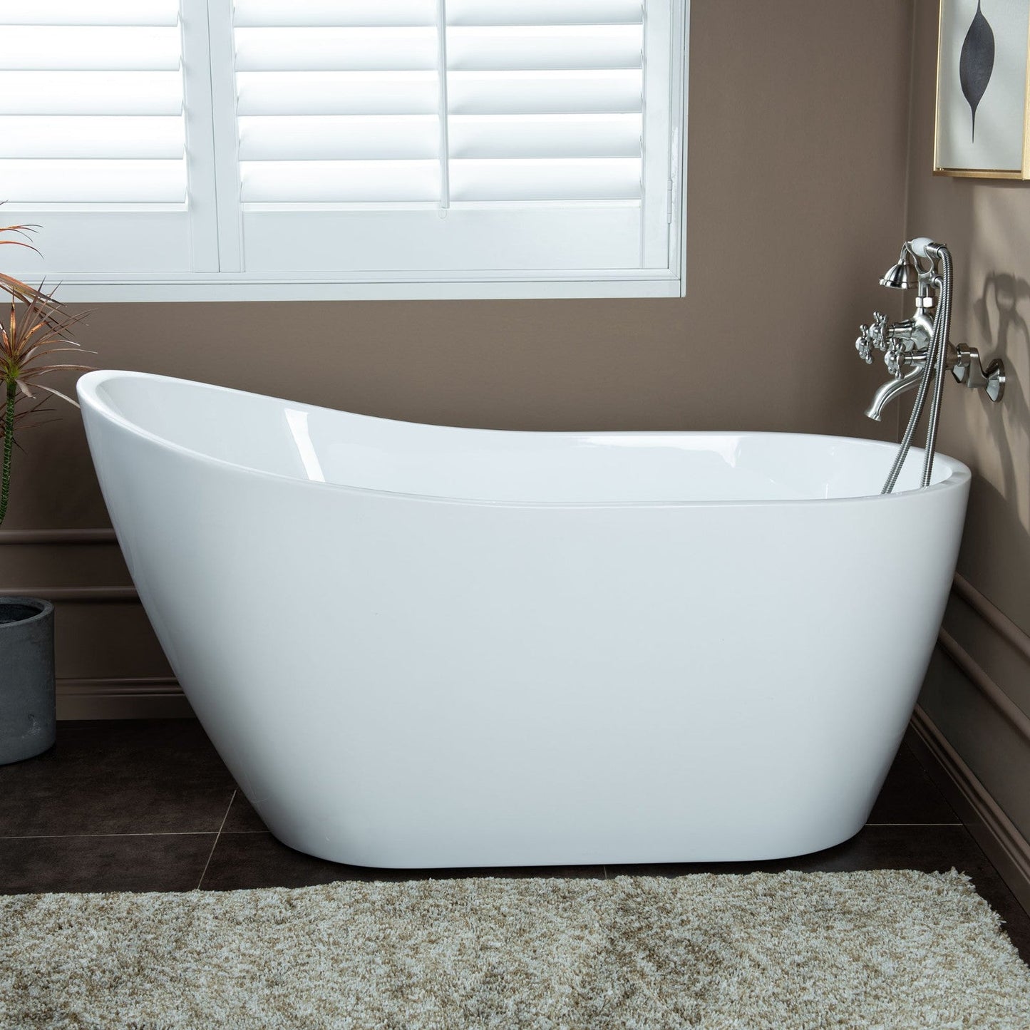 WOODBRIDGE F0030BN Wall Mount Adjustable Centers Bathtub Faucet with 3 Metal Cross Handles and Telephone Style Hand Shower and Porcelain Handle