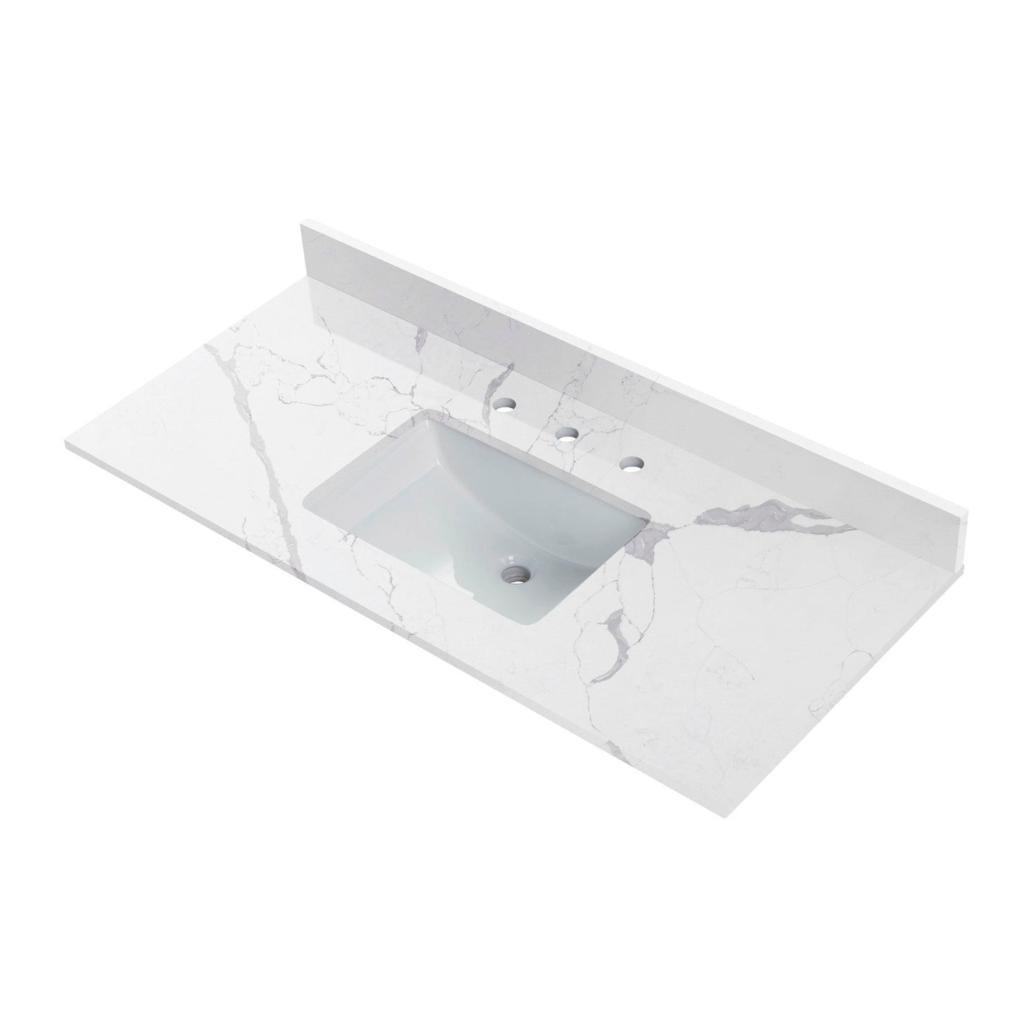 WOODBRIDGE 49"x22" Vanity Top with Single Under Mount Rectangle Bowl, Fish Belly Engineered stone, Pre-drilled with 3-hole for 8-inch Widespread Faucet set up Option