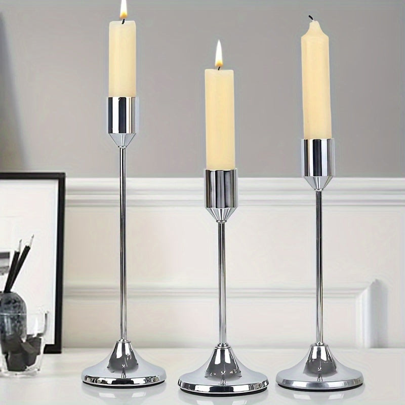 Elegant 3Piece Metal Candle Holders Gold Rose Gold Finish