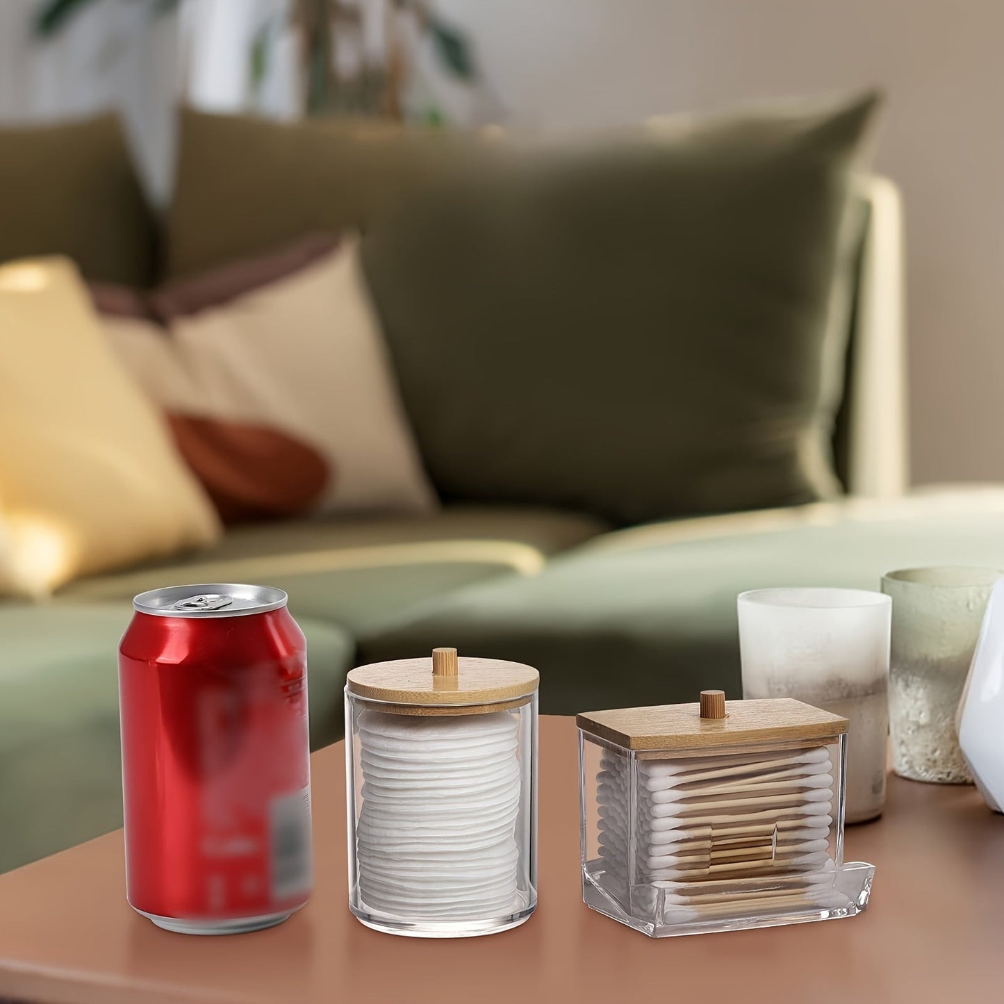 Clear Bathroom Canister Set with Bamboo Lids 3Piece Storage